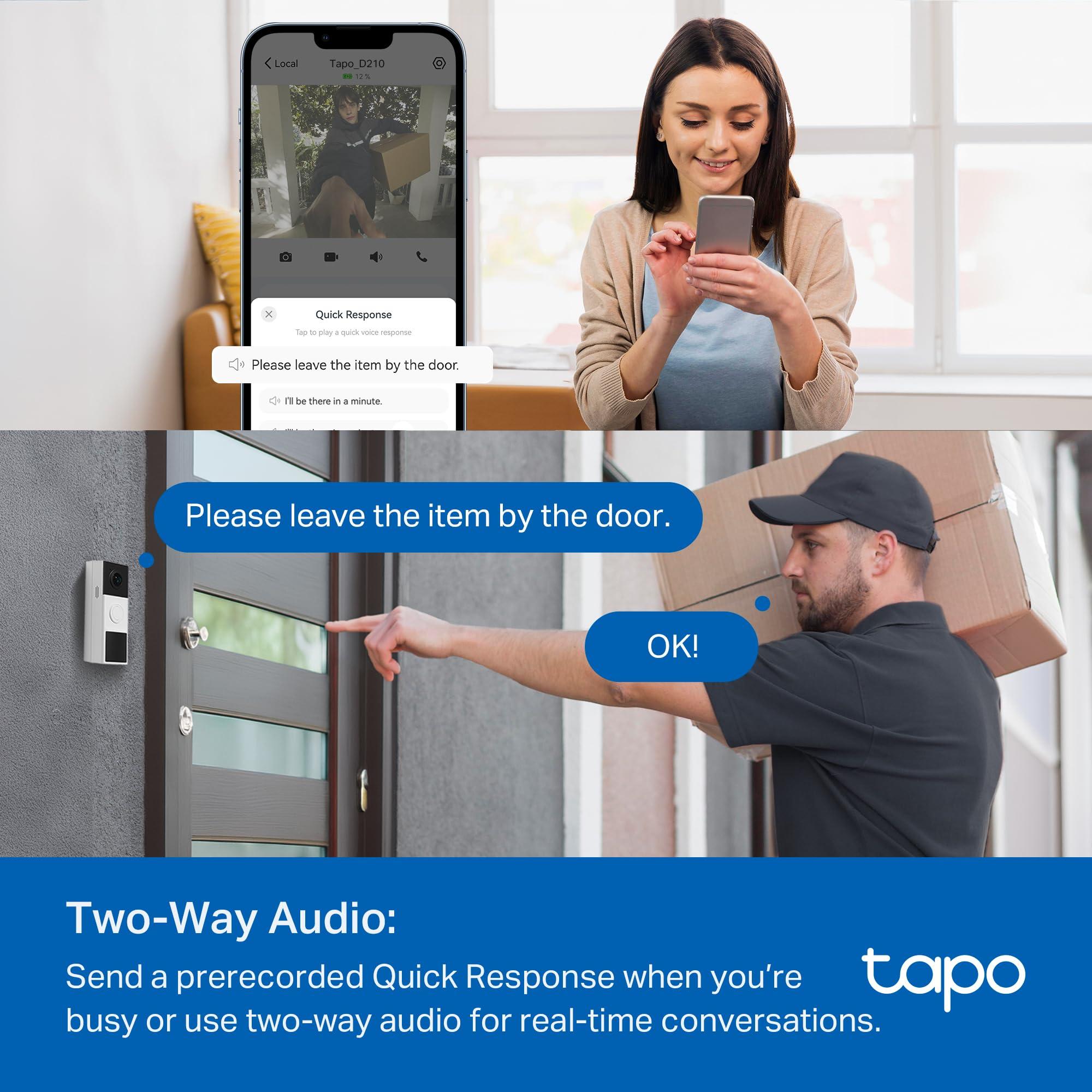 TP-Link Tapo Smart Video Doorbell Camera Wireless with Chime, 2K with Full Color Night Vison & Spotlights, No Monthly Fee, Ring Call, 160° Ultra-Wide View, Free AI Detection, Local Storage (D210) - Image 8