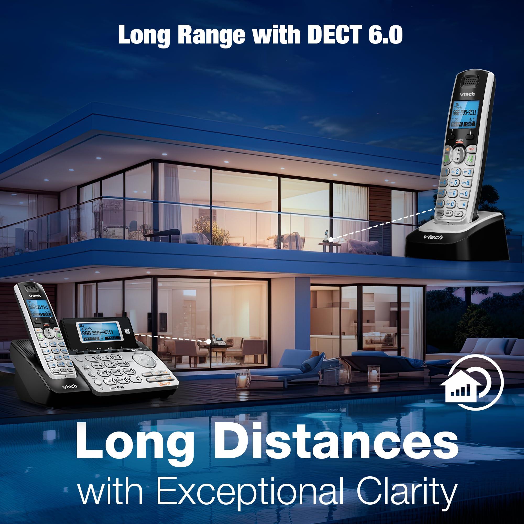 VTech DS6151-2 2 Handset 2-Line Cordless Phone System for Home or Small Business with Digital Answering System & Mailbox on Each line, Silver - Image 9