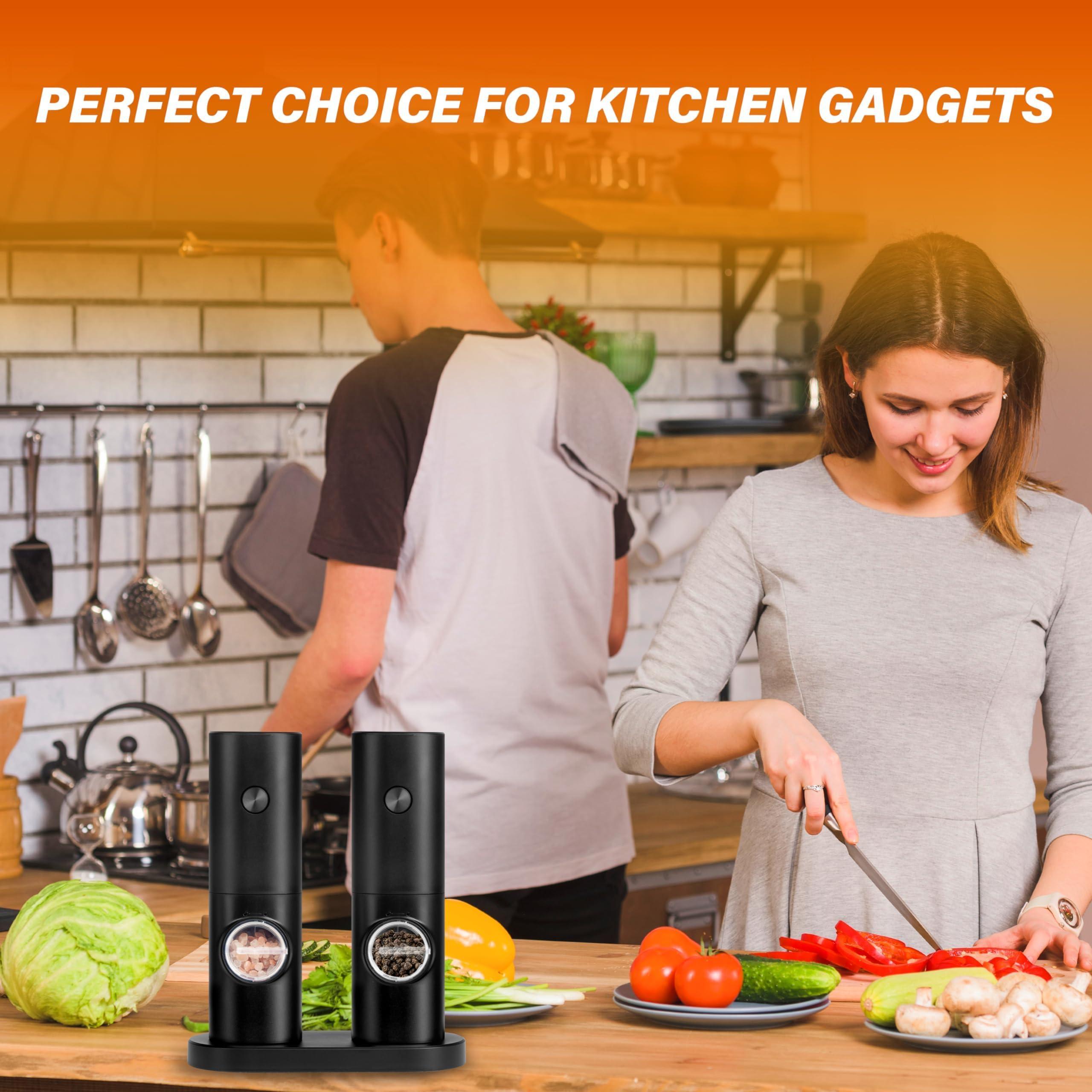 Simple Deluxe Electric Salt and Pepper Grinder Set, One Hand Adjustable Coarseness, Battery Powered, Seasoning Tools for Kitchen, Dining or Gifts, Black - Image 2