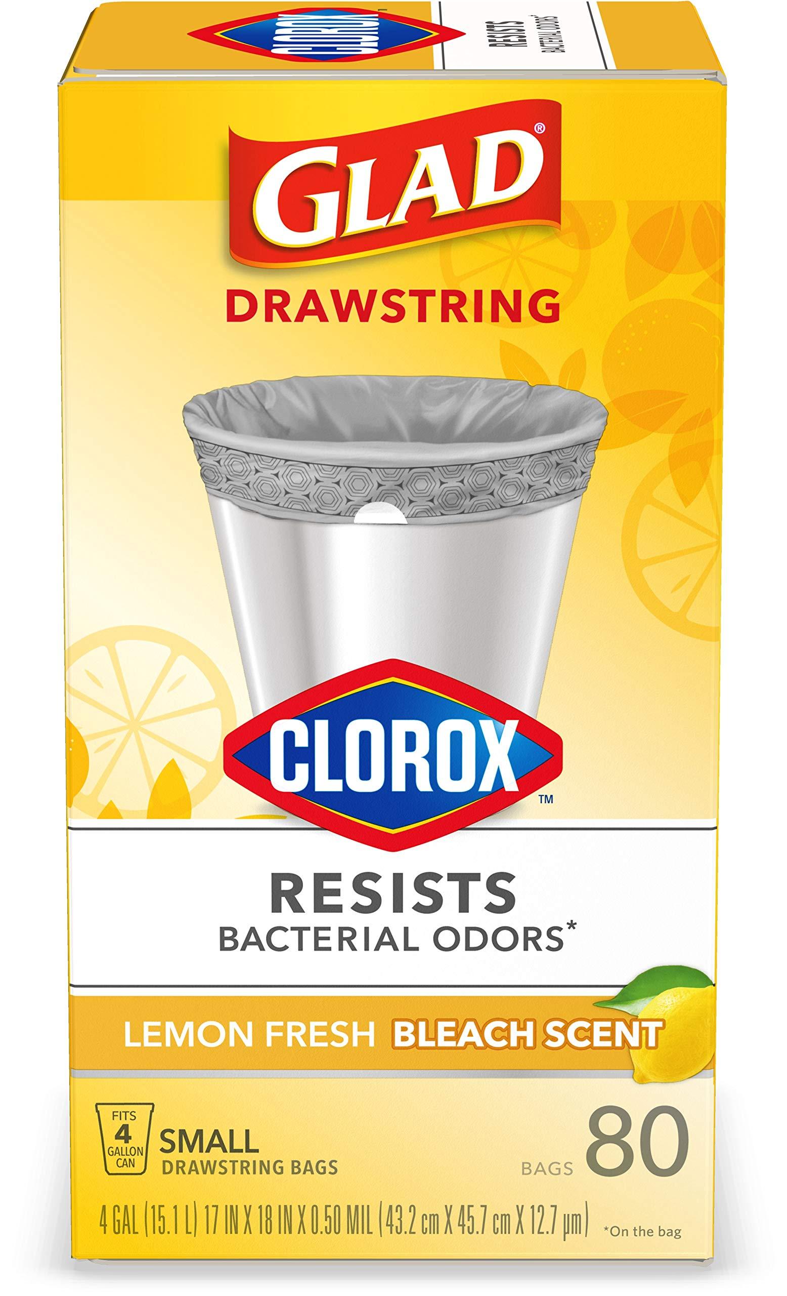 Glad Small Drawstring Trash Bags with Clorox, 4 Gal, Lemon Fresh Bleach, 80 Ct (Package May Vary) - Image 21