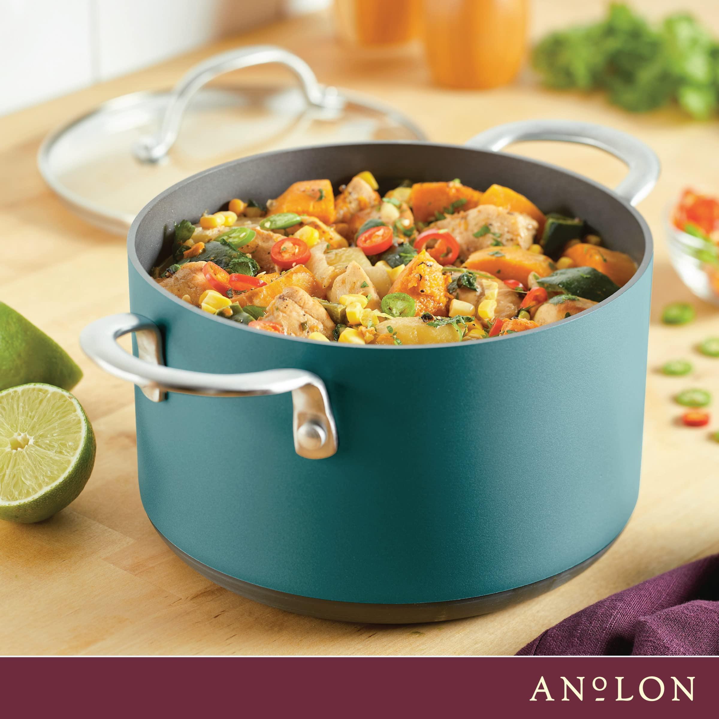 Anolon Achieve Hard Anodized Nonstick Saucepot with Lid, 4 Quart, Teal - Image 2