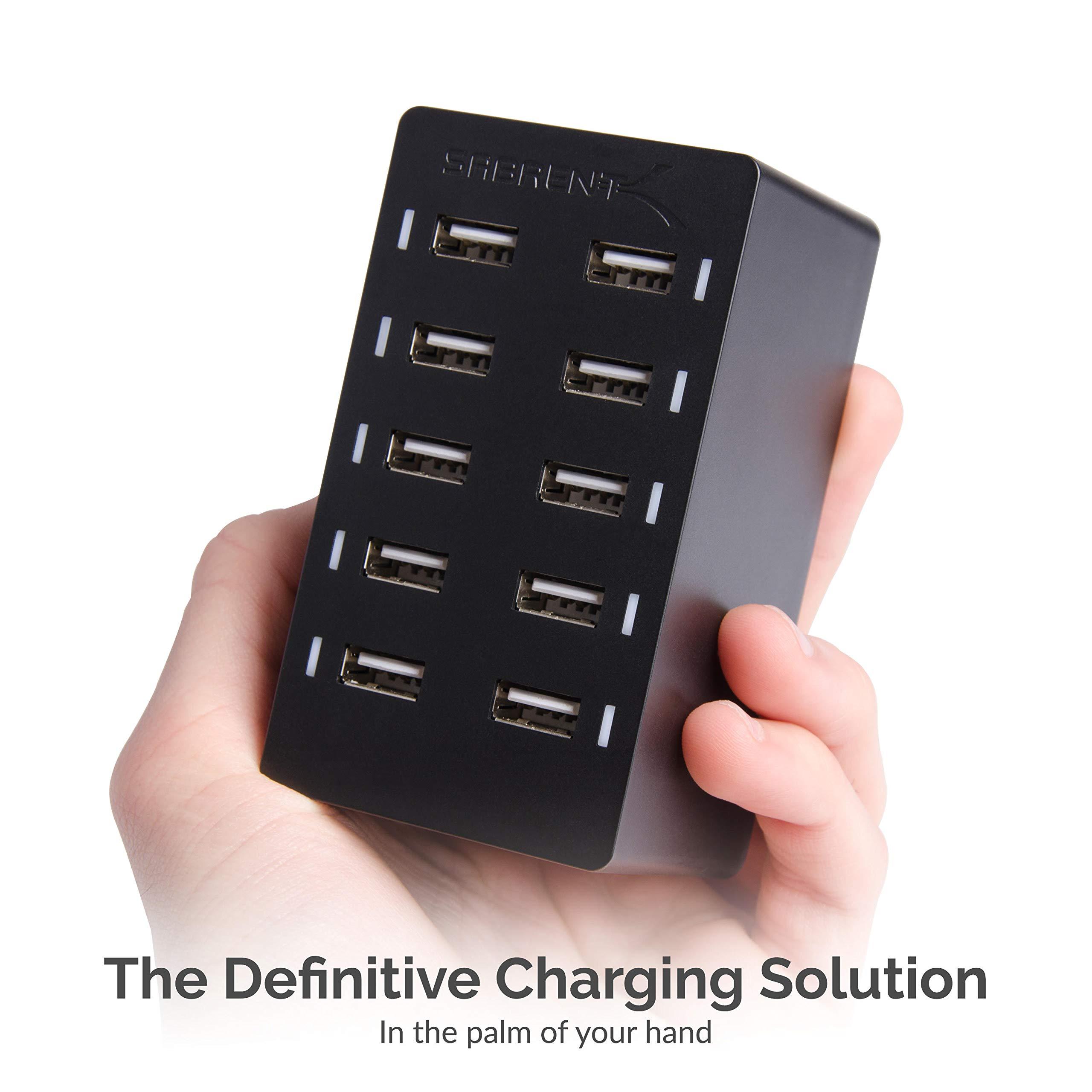Sabrent 60 Watt (12 Amp) 10-Port [UL Certified] Family-Sized Desktop USB Rapid Charger. Smart USB Ports with Auto Detect Technology [Black] (AX-TPCS) - Image 6