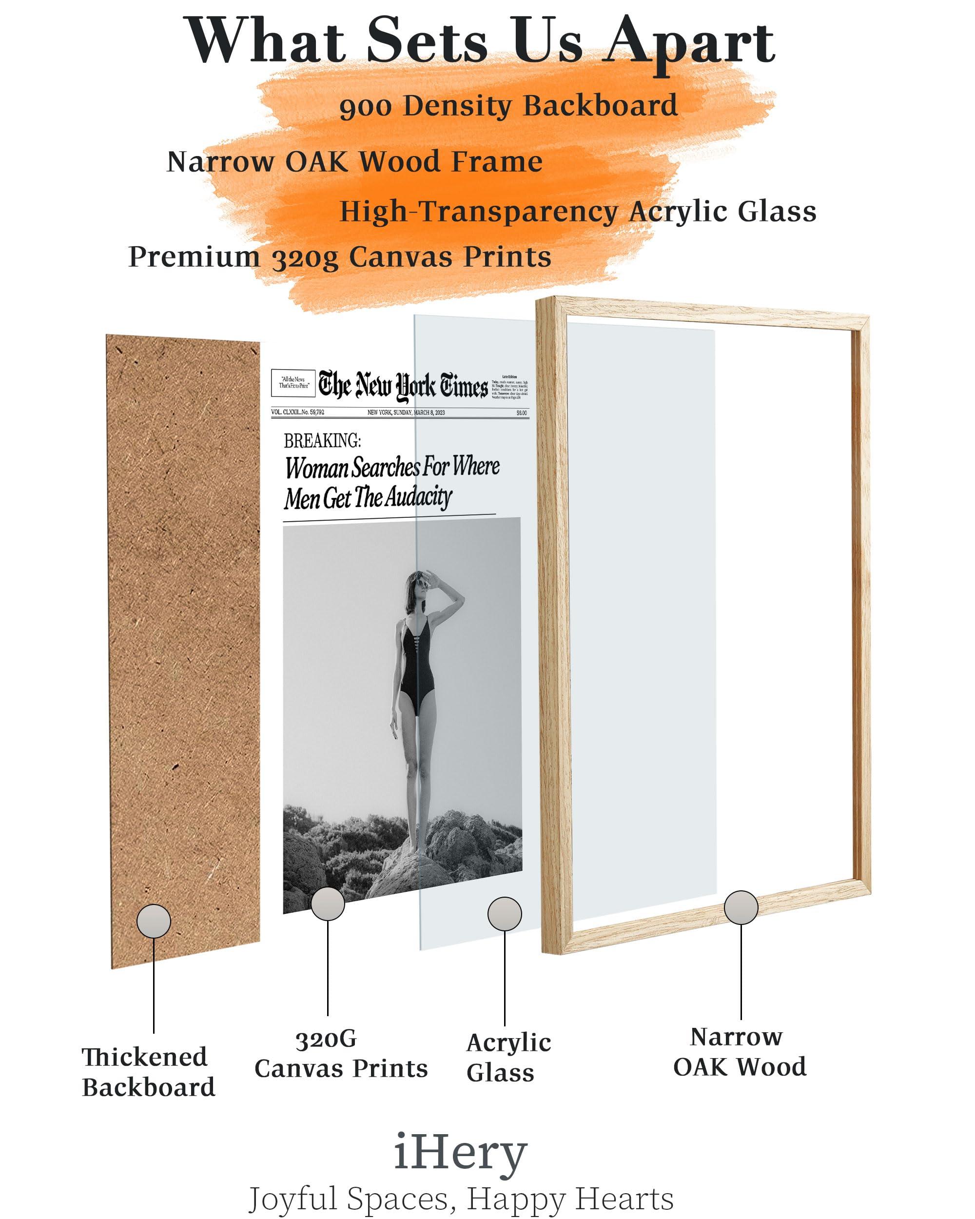 iHery Framed Trendy NewsPaper Wall Art,12x16in Canvas Wall Art,Beige Oak Wood Frame,Retro Vintage New York Magazine Headline News,Woman Searches For Where Men Get The Audacity,Bedroom Décor 1Pack - Image 3