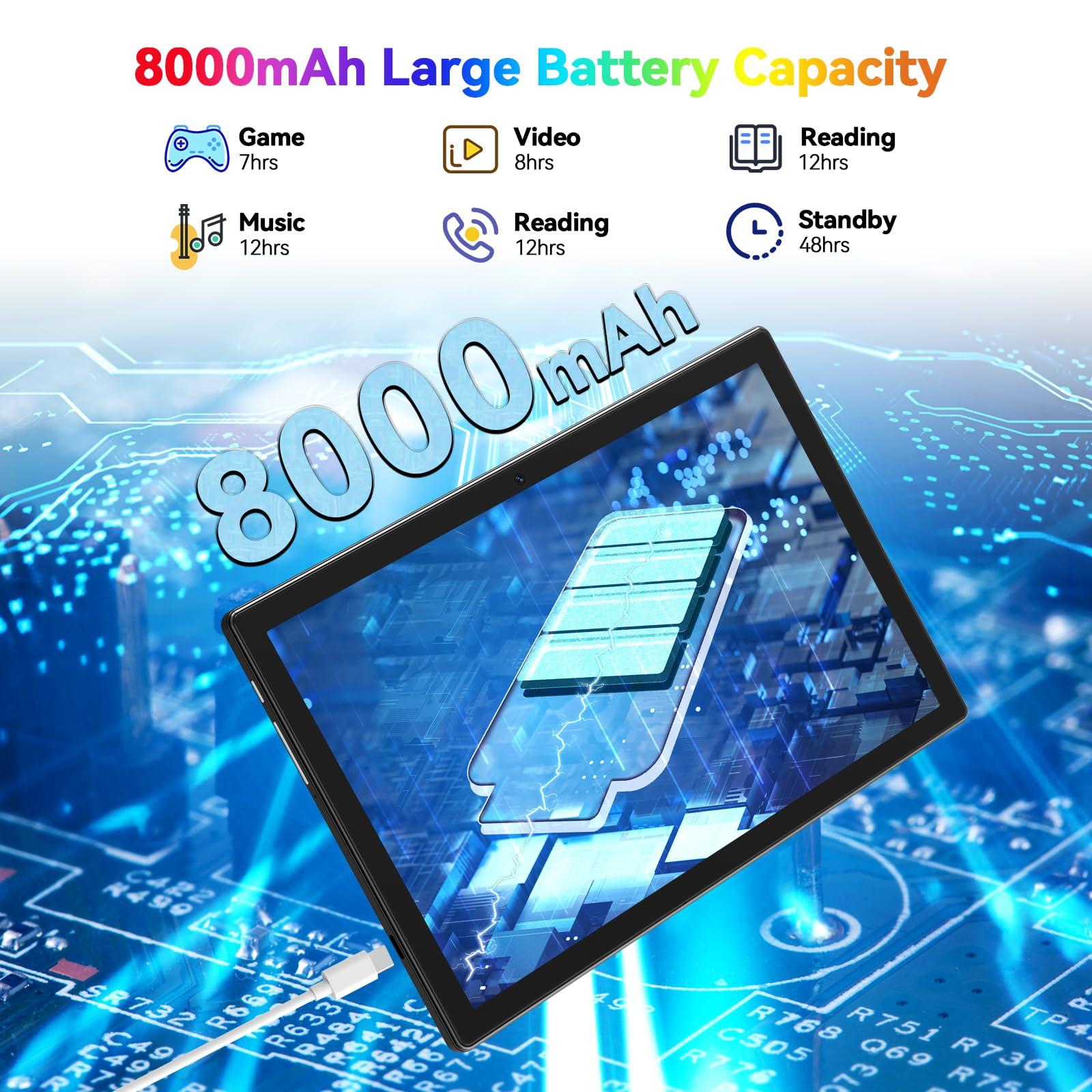 Latest 2025 Android 13 Tablet, 128GB+16(8+8 Expand)GB/512GB Expandable, Octa-Core Tablet with 5G WiFi, 8000mAh Battery, 10.1 inch Tableta with 21MP Camera, Tableta with Keyboard, Bluetooth,Mouse, Case - Image 5