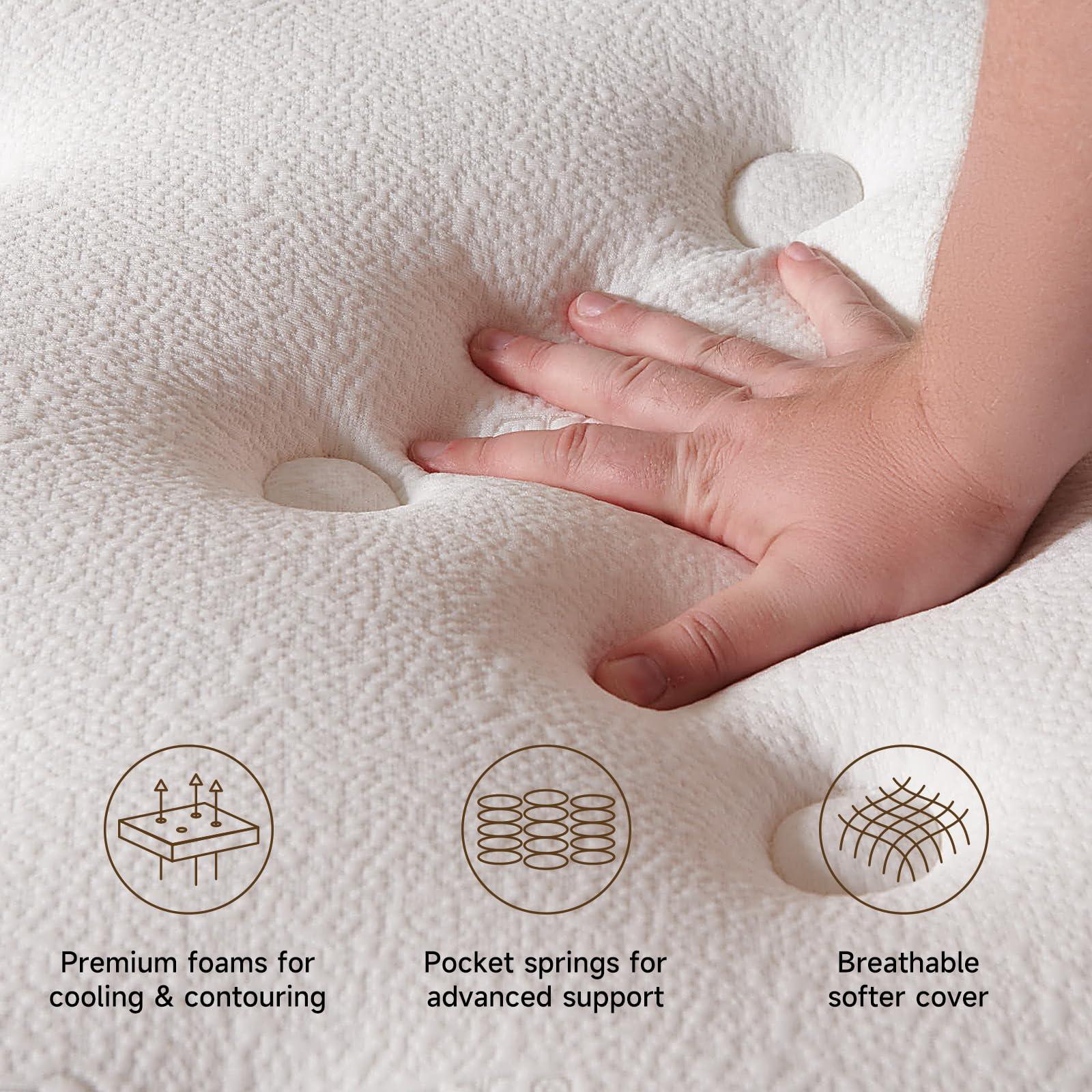 HIRELIX 12 Inch Queen Hybrid Mattress, Cooling Gel Memory Foam & Zoned Pocket Coils, Pressure Relief, Motion Isolation, Breathable Bed in a Box, CertiPUR-US Certified - Image 2