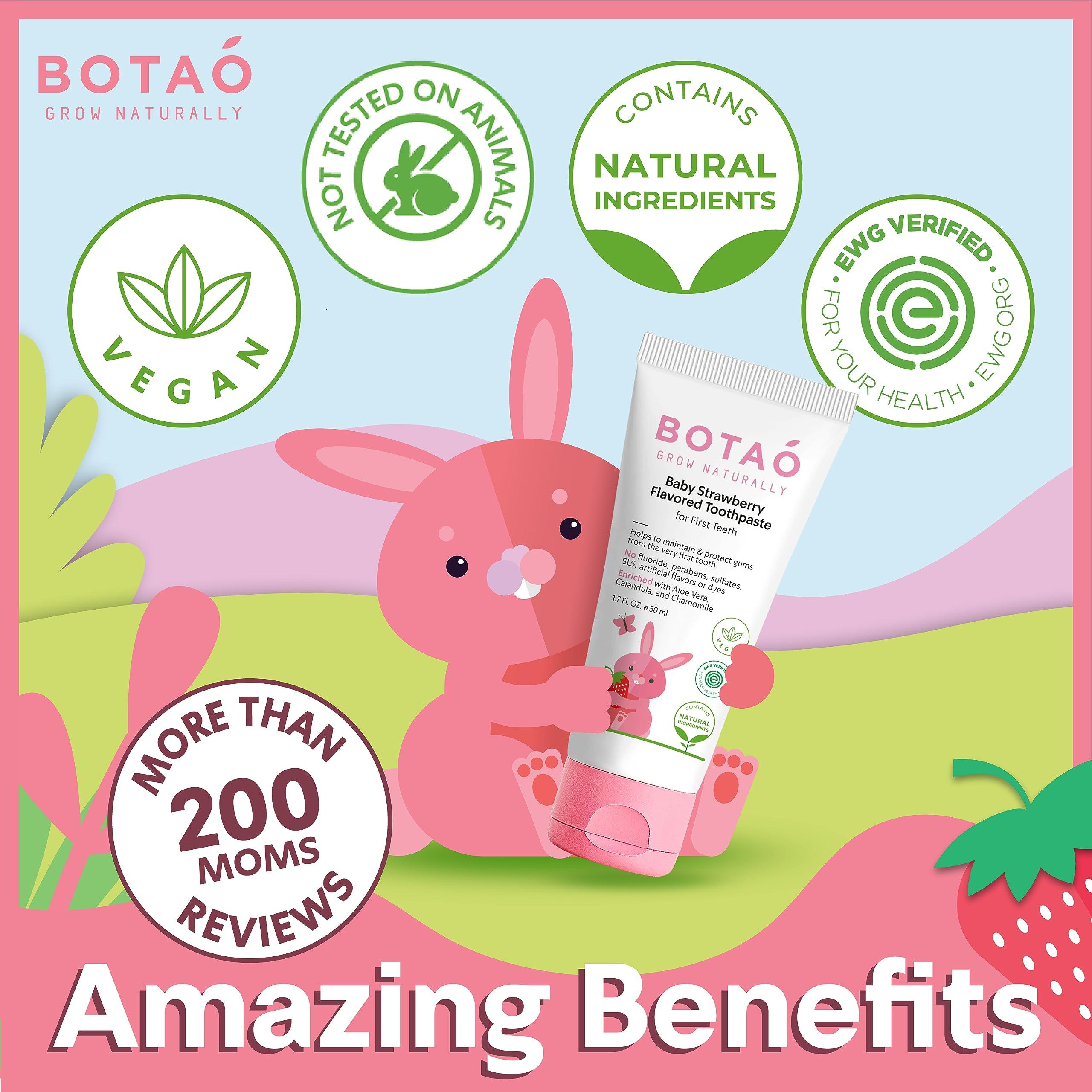 BOTAO Fluoride Free Baby Toothpaste | Strawberry Flavored - Organic Training Natural Toddler Toothpaste for Toddlers | EWG Verified, Vegan, SLS Free, Safe to Swallow, Aloe Vera -1.7Oz - Image 6