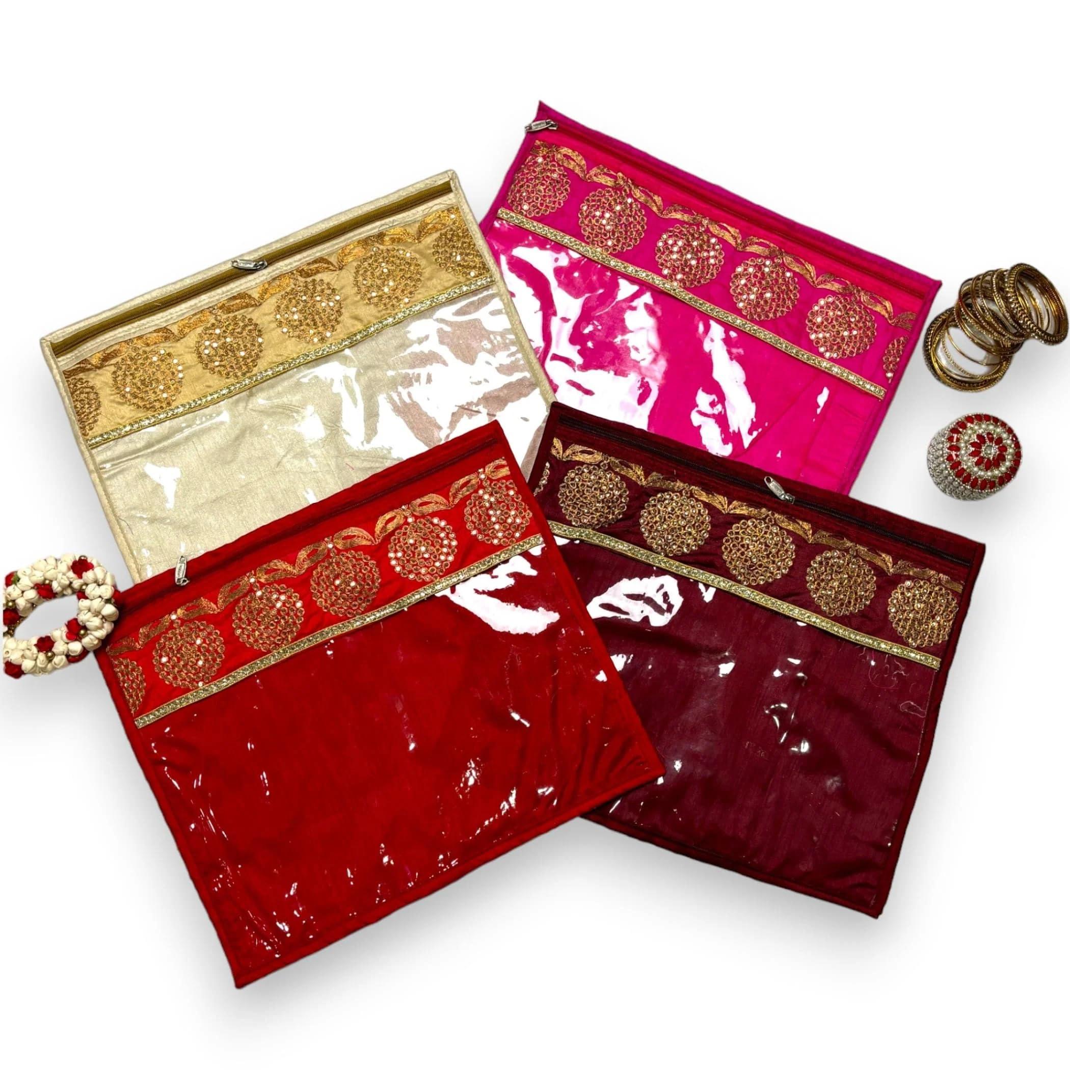 LOVENSPIRE Pack of 4 Assorted Sari Bag with Zipper Closure Transparent Saree Cover Wardrobe Clothes Organiser Sari Storage Bag Indian Wedding Favor Cloth Case Gift Packing - Birthday Anniversary - Image 6