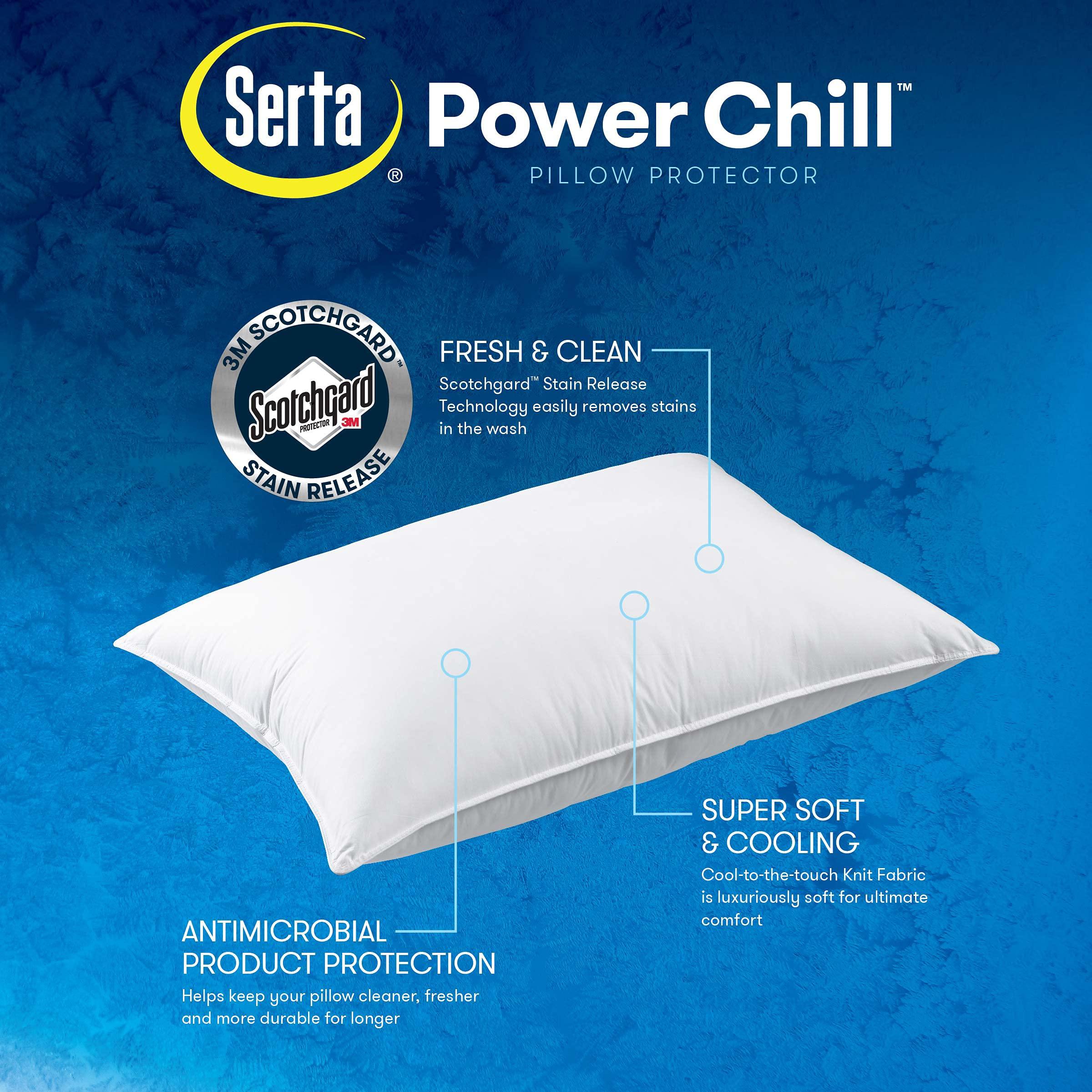 Serta Power Chill Cooling Pillow Protectors, Stain Resistant and Zippered Pillow Protector, Protects Pillow from Dust and Dirt (2 Pack), Standard/Queen, White - Image 5