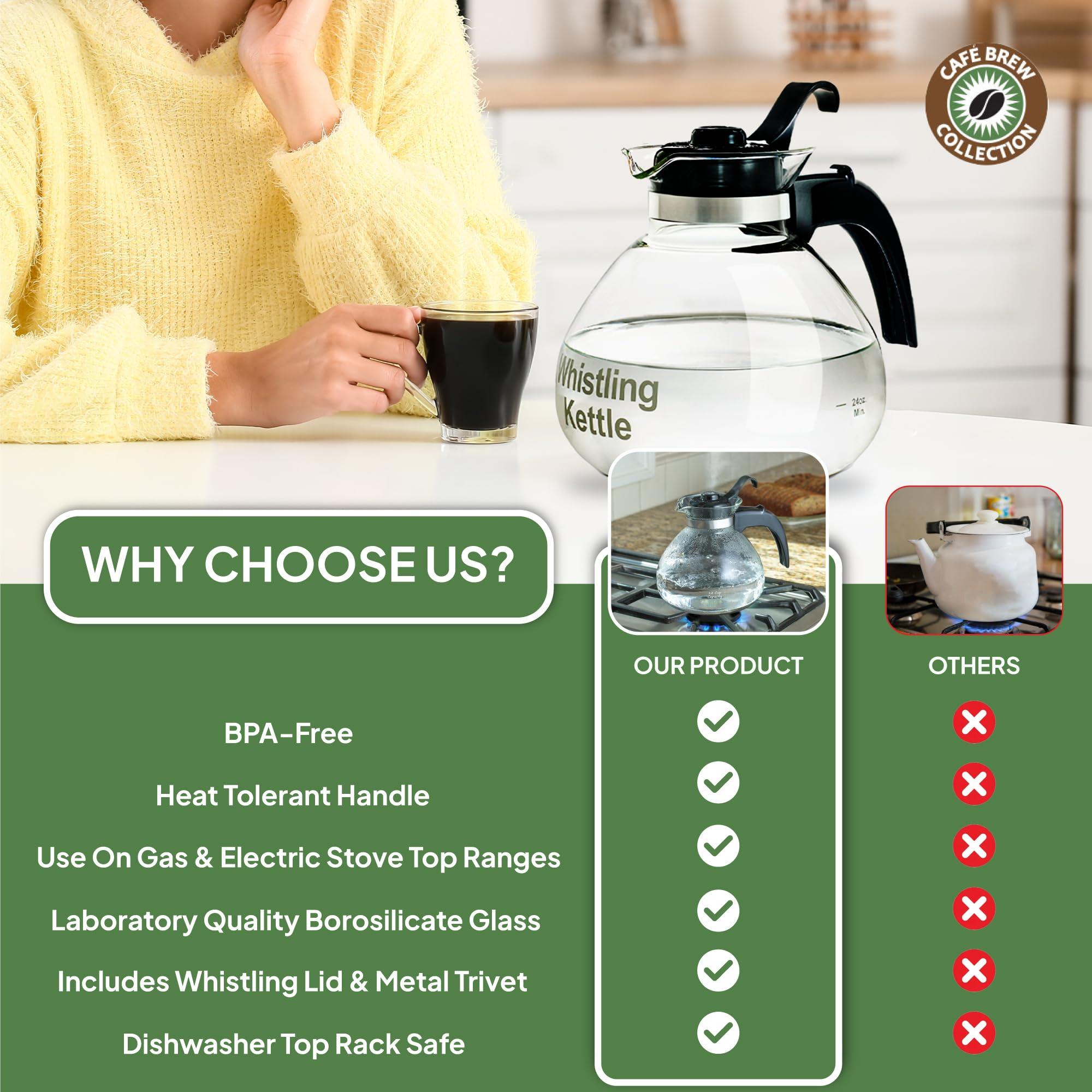 Borosilicate Glass Stove Top Whistling Tea Kettle - 12 Cup/48oz Capacity - BPA-Free - German Made Glass Kettle for Gas, Electric, and Glass Ranges - Image 6