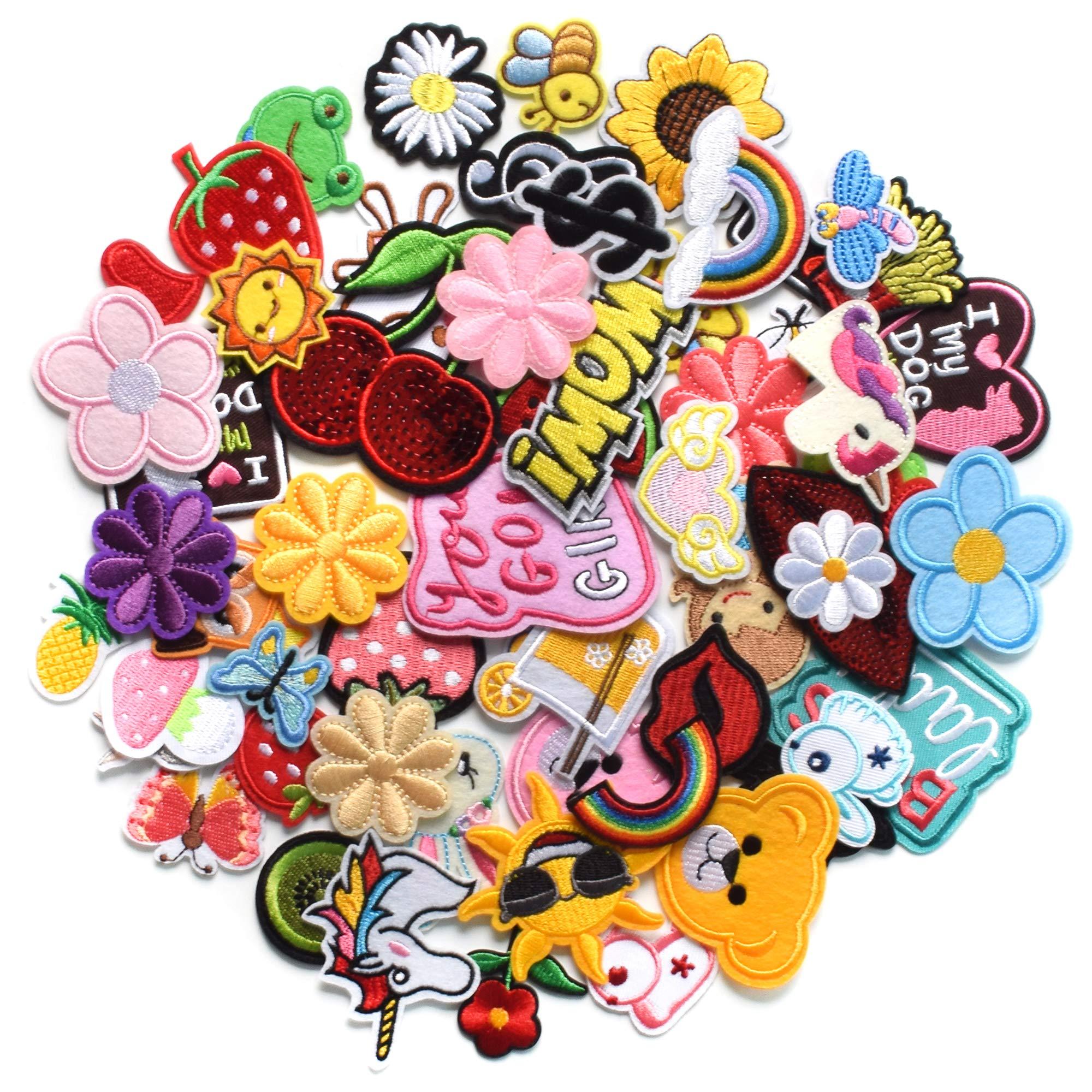 Harsgs 60pcs Random Assorted Styles Embroidered Patches, Bright Vivid Colors, Sew On/Iron On Patch Applique for Clothes, Dress, Hat, Jeans, DIY Accessories - Image 4