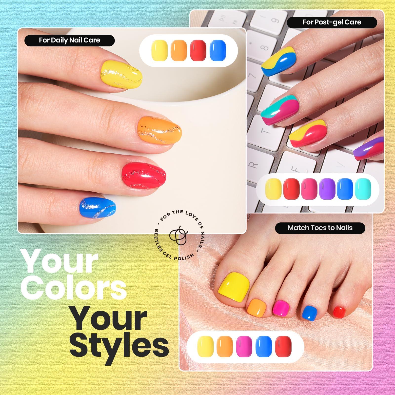 Beetles Neon Nail Polish Set - Quick Dry Nail Polish Kit 12 Colors Hot Pink Green Blue Yellow Red Regular Air Dry Fingernail Polish Pack for Women Gift Beetles Summer Cocktails 12 Colors - Image 4