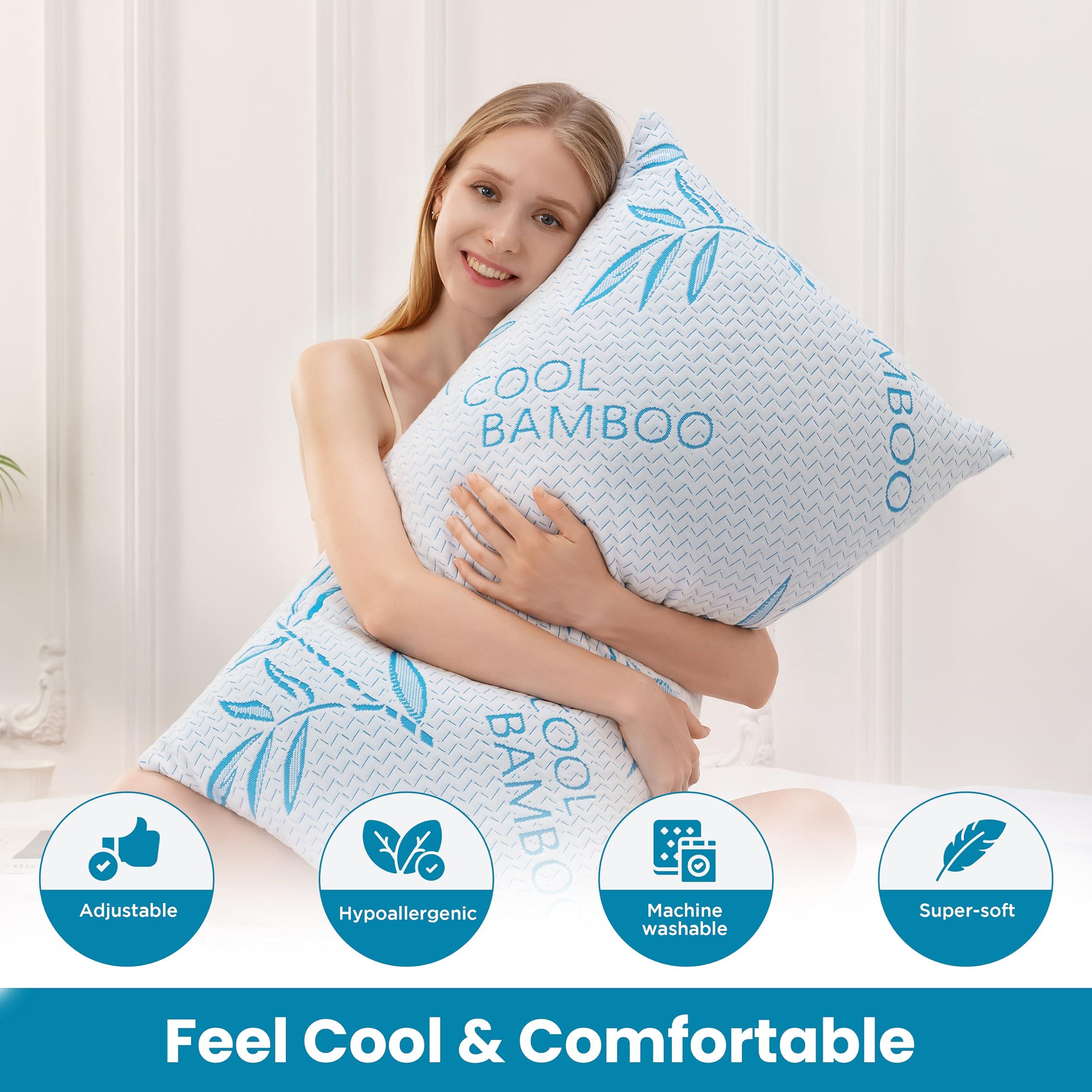 2 Pack King Size Rayon Derived from Bamboo Pillows for Sleeping, Cooling Shredded Memory Foam Adjustable Rayon Derived from Bamboo Bed Pillow with, Removable/Washable Cover (King 2 Pack) - Image 2