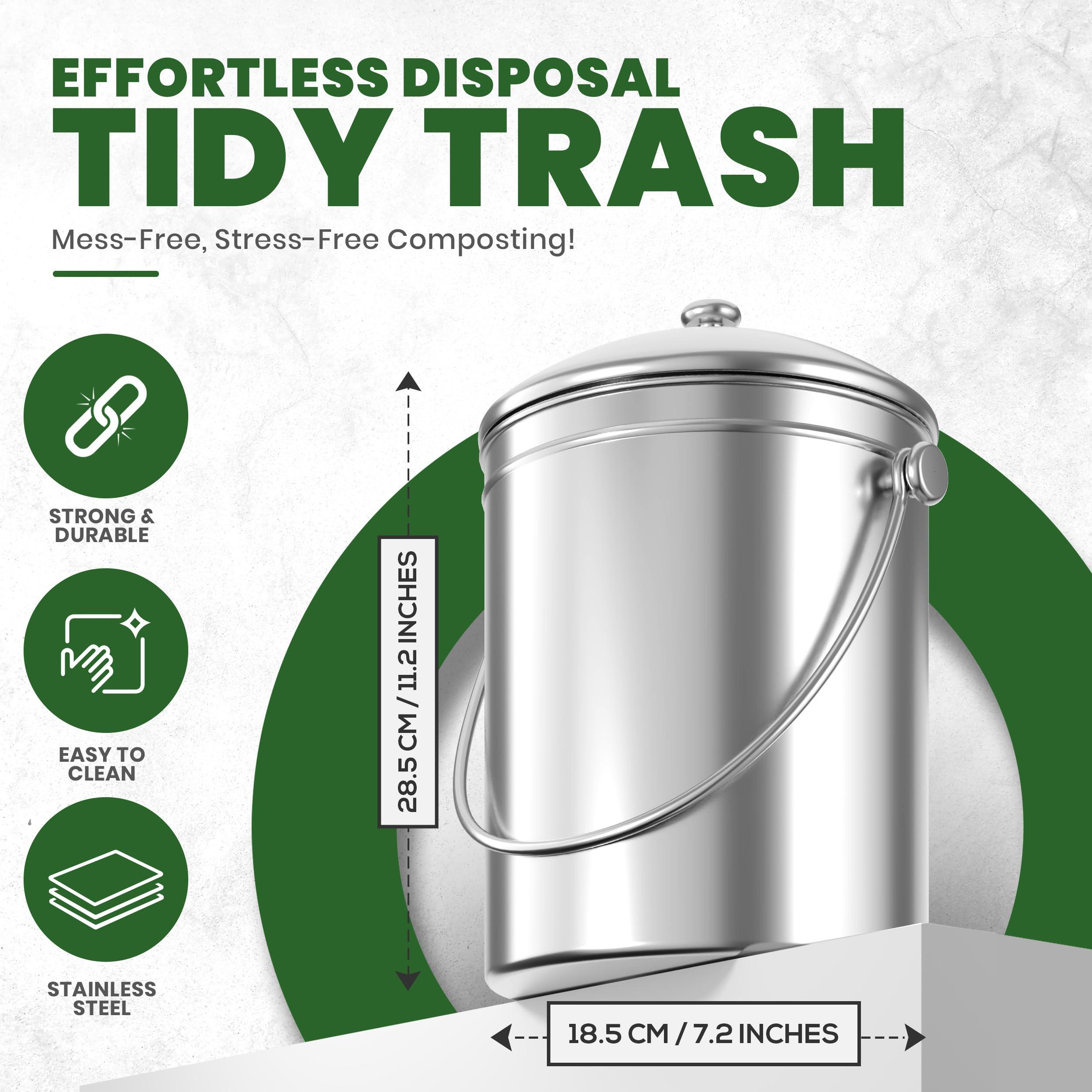 Utopia Kitchen Compost Bin for Kitchen Countertop, 1.3 Gallon Compost Bucket for Kitchen with Lid, Includes 1 Spare Charcoal Filter, Home Essentials - (Silver) - Image 3