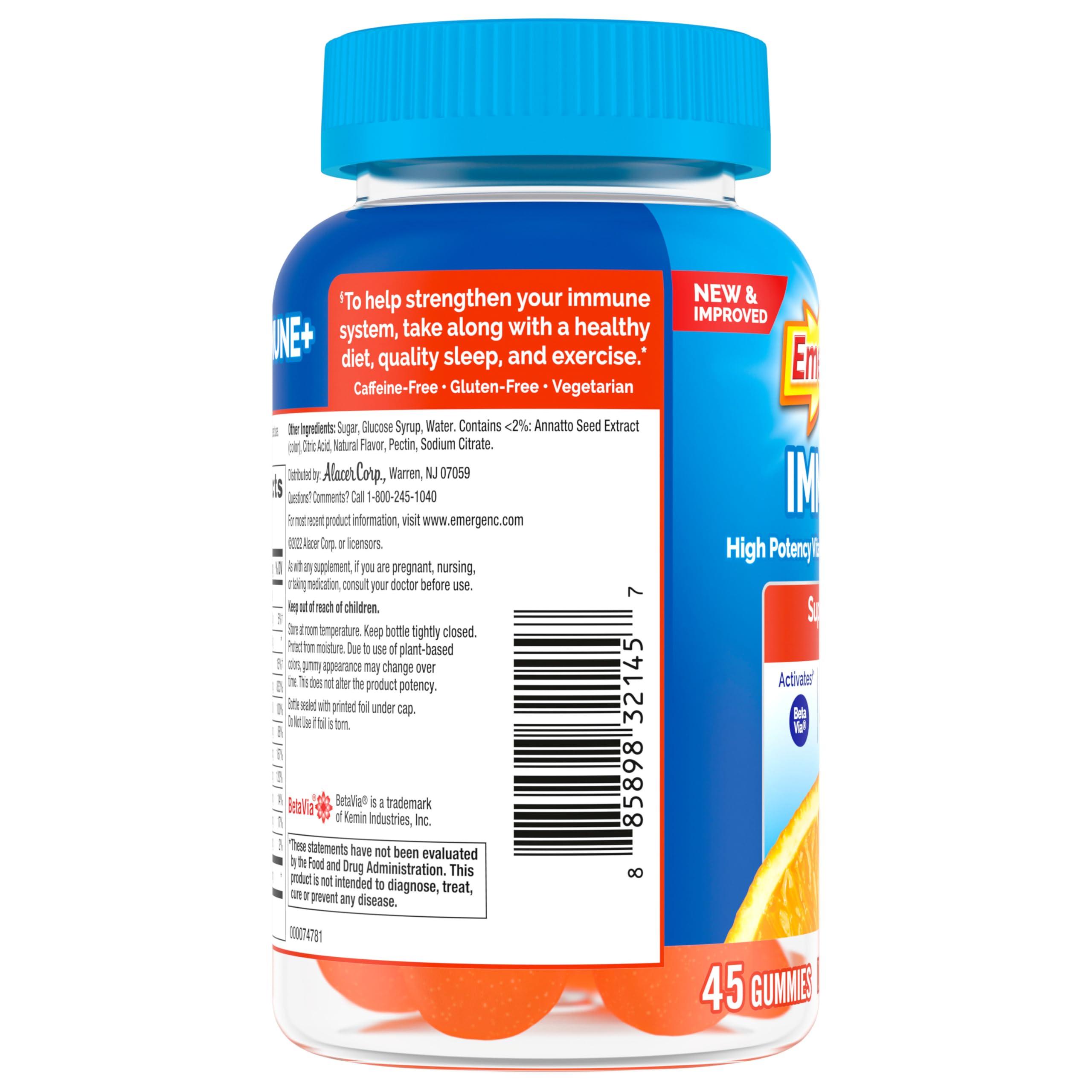 Emergen-C Immune+ Immune Gummies, Vitamin D plus 750 mg Vitamin C, Immune Support Dietary Supplement, Caffeine Free, Gluten Free, Super Orange Flavor - 45 Count - Image 8