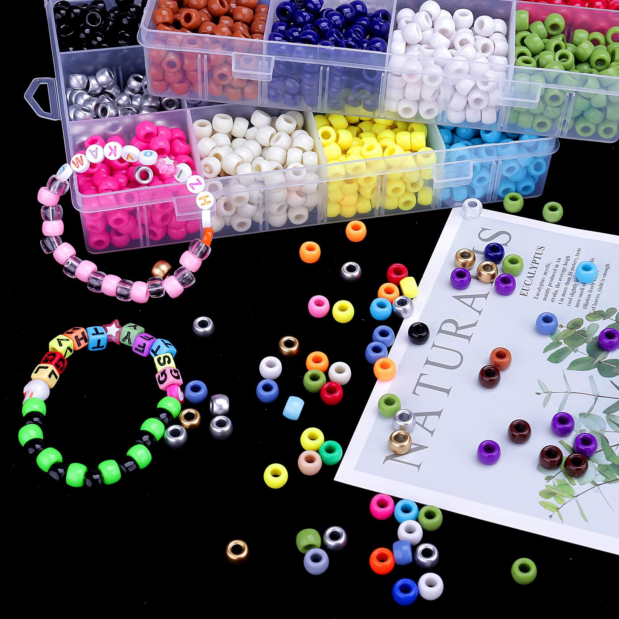 Greentime Pony Beads Bracelets Making Kit, 9mm Pony Beads Rainbow Opaque Beads Small Loose Spacer Beads for Friendship Bracelet Necklace Making Crafts for Independence Day Gift (24colors) - Image 6