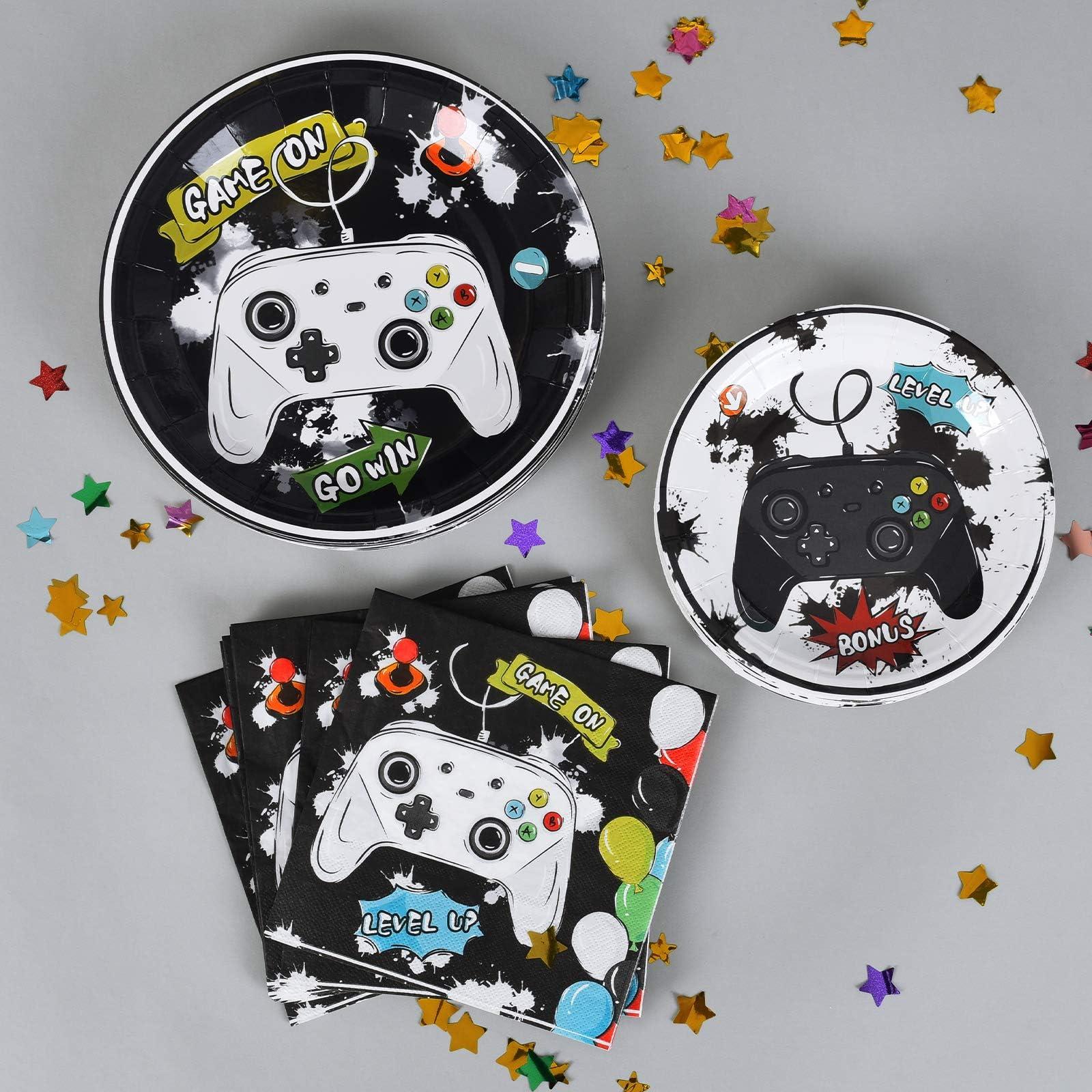 WERNNSAI Video Game Party Supplies - 48 PCS Watercolor Gaming Party Plates and Napkins Disposable Game Lovers Paper Plates Napkins for Boys Gamer Birthday Dinner Dessert Decorations Serves 16 Guests - Image 2