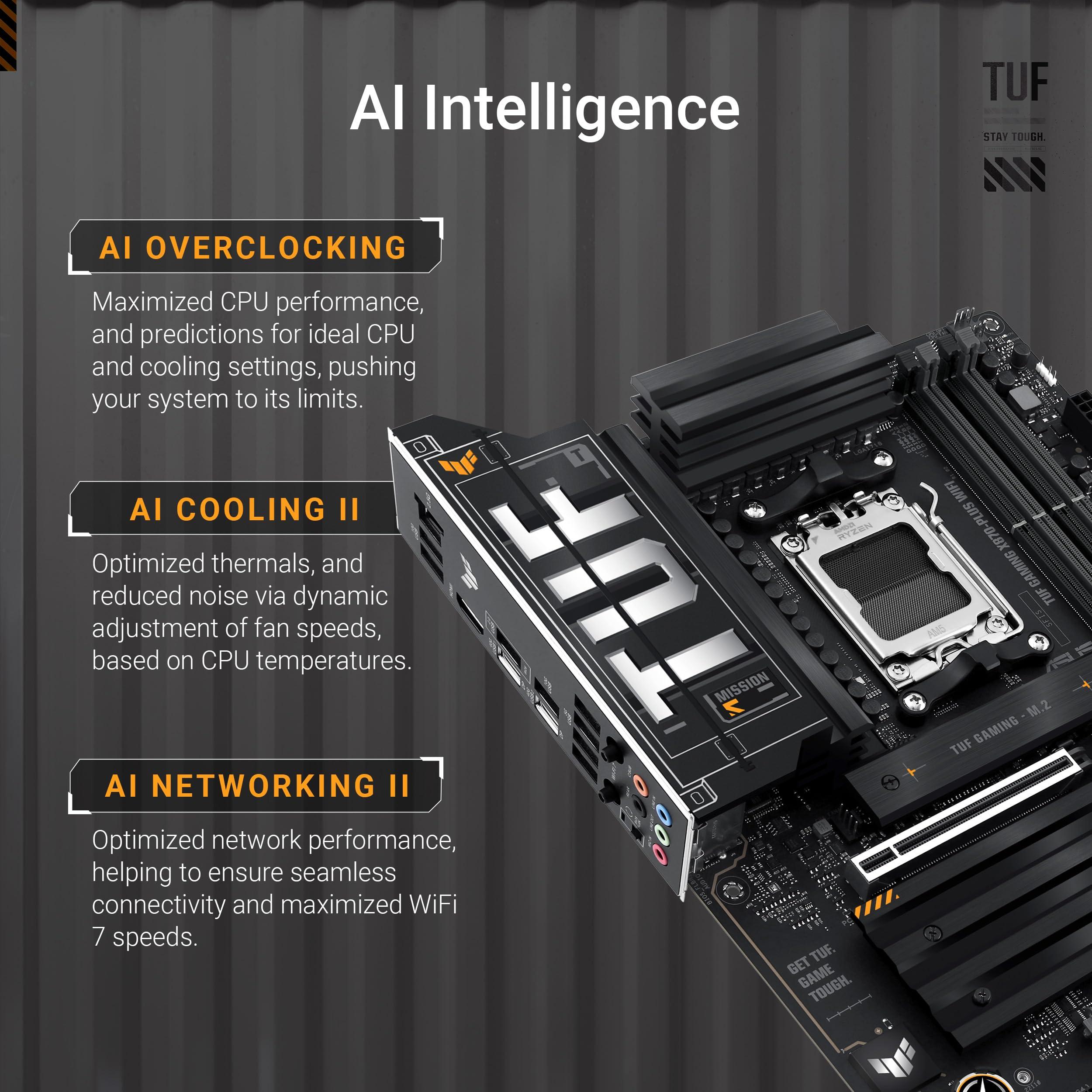 ASUS TUF Gaming X870-PLUS WiFi AMD AM5 X870 ATX Motherboard, 16+2+1, 80A SPS Power Stages, DDR5, PCIe 5.0 Ready, Four M.2 Slots, Wi-Fi 7, 2.5Gb LAN, HDMI, USB4® 40Gbps, SATA 6 Gbps, USB 20Gbps Type-C - Image 2