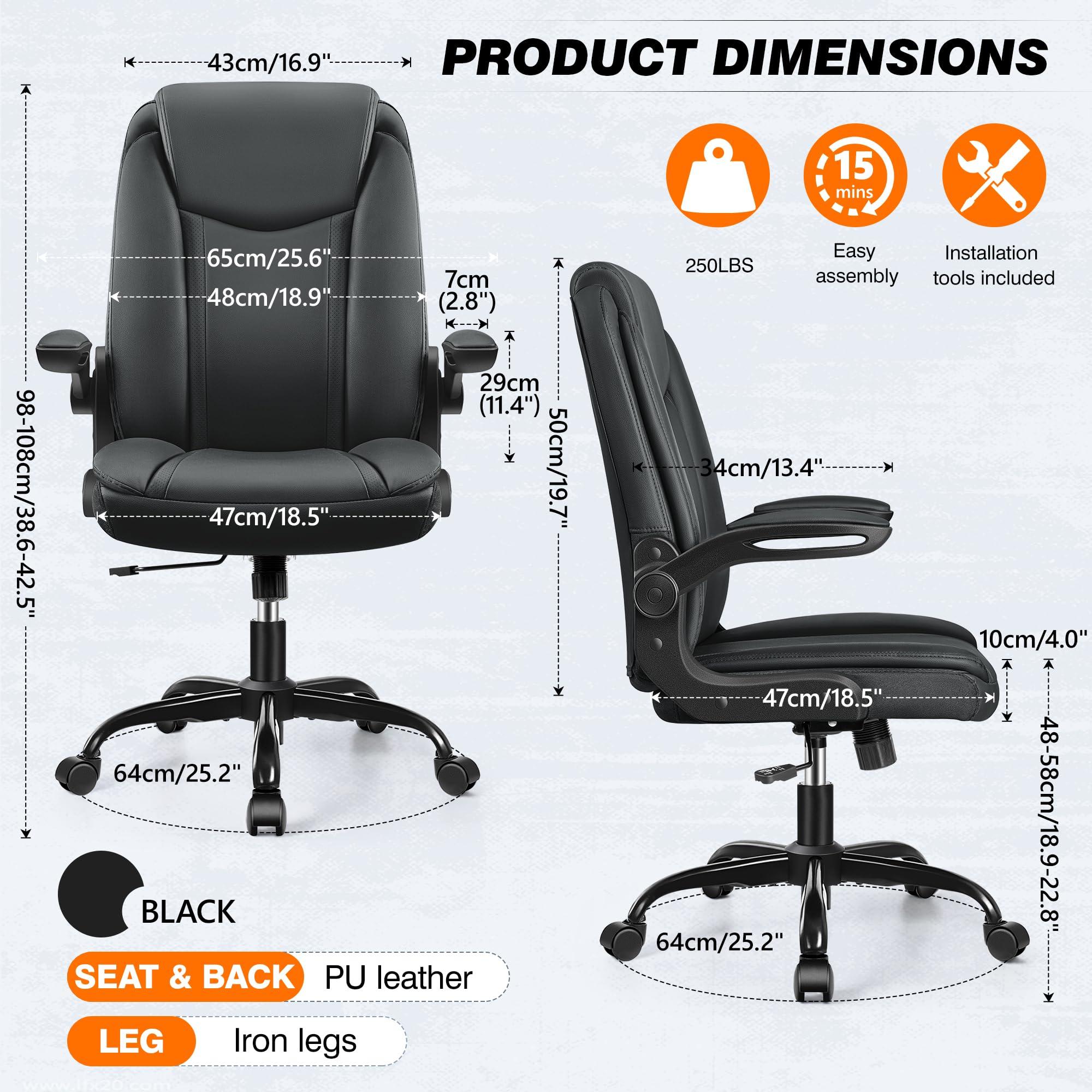 FelixKing Office Chair Desk Computer: PU Leather Comfy Ergonomic Rolling Swivel Comfortable Small Executive Office Chair with Wheels Adjustable Flip-up Armrests Lumbar Support For Home Work Study Game - Image 2