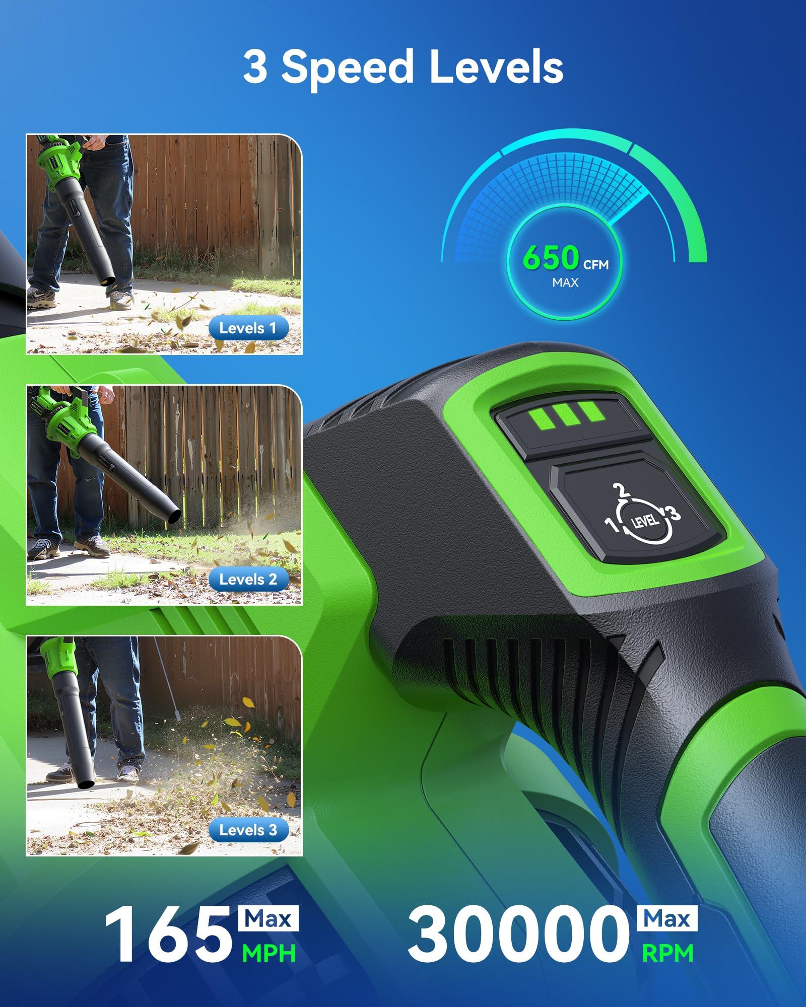 Cordless Leaf Blower 2x4.0Ah Battery Powered Electric Leaf Blower with Noise-Reduction Earmuffs, 165 MPH 650 CFM Garden Tools for Lawn Care, Yard, Patio, Garage - Image 2