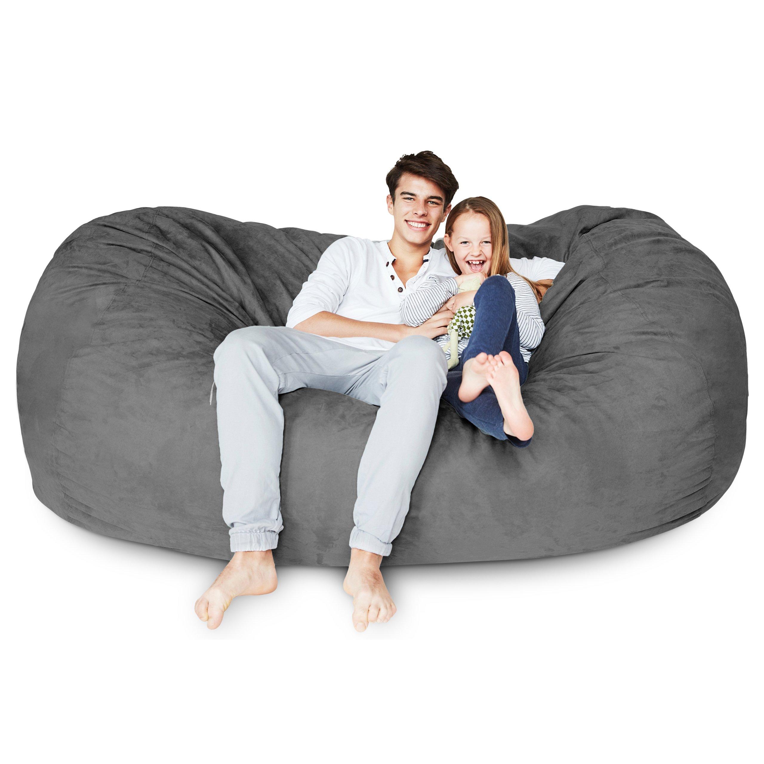 Lumaland Luxurious Giant 7ft Bean Bag Chair with Microsuede Cover - Ultra Soft, Foam Filling, Washable XXL Sofa for Kids, Teenagers, Adults Sack Dorm, Family Room Dark Grey - Image 5