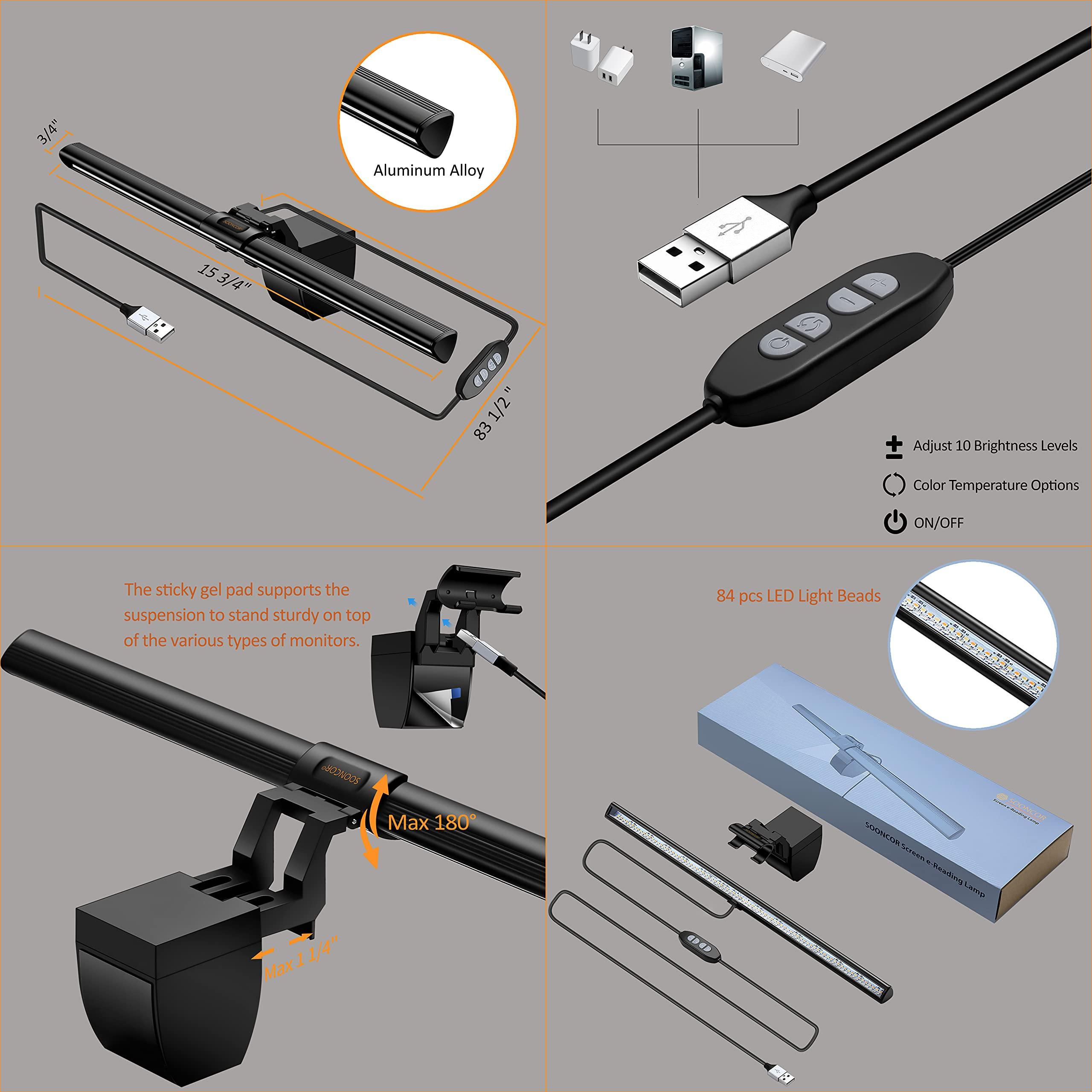 SOONCOR Computer Monitor Light Screen Light Bar e-Reading LED Task Lamp, 3 Color Modes, USB Powered,No Screen Glare, Dimmable Desktop Monitor Lamp for Desk/Office/Home - Image 6