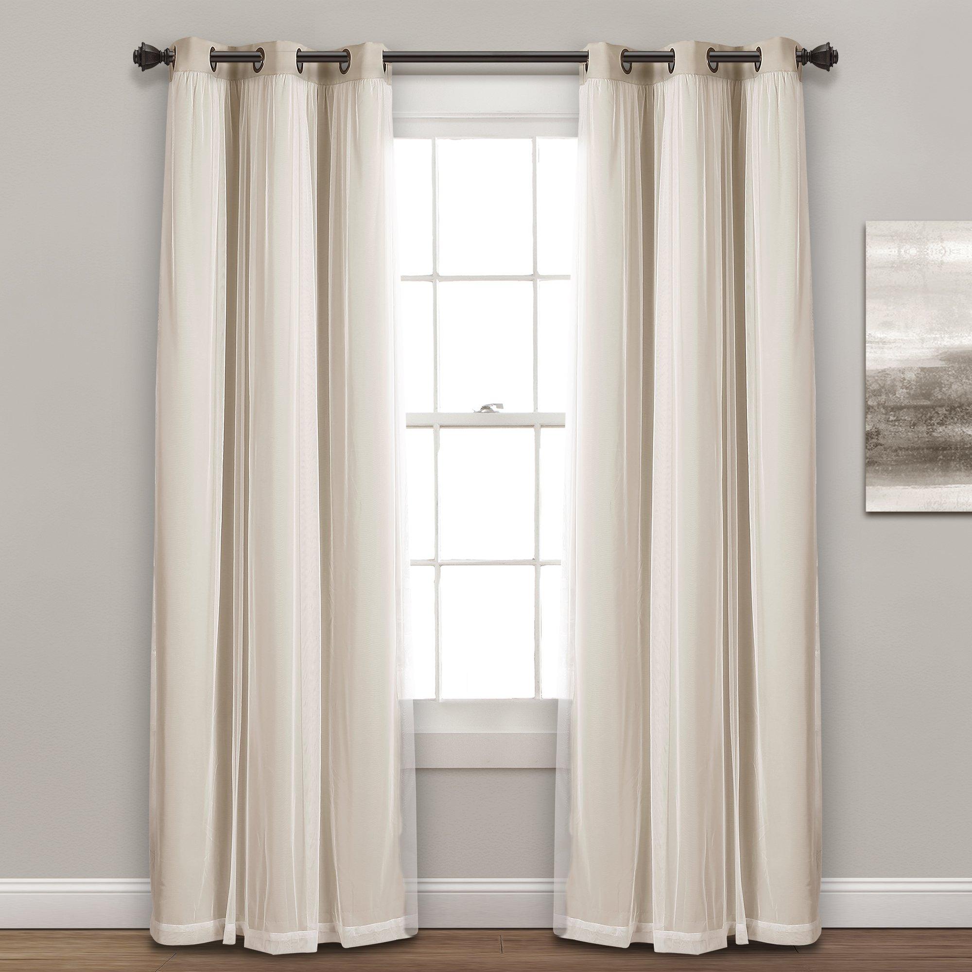Lush Decor Sheer Grommet Curtains With Insulated Blackout Lining, Window Curtain Panels, Pair, 38"W x 84"L, Wheat - Curtain With Sheer Overlay, Elegant Blackout Curtains for Bedroom - Image 2