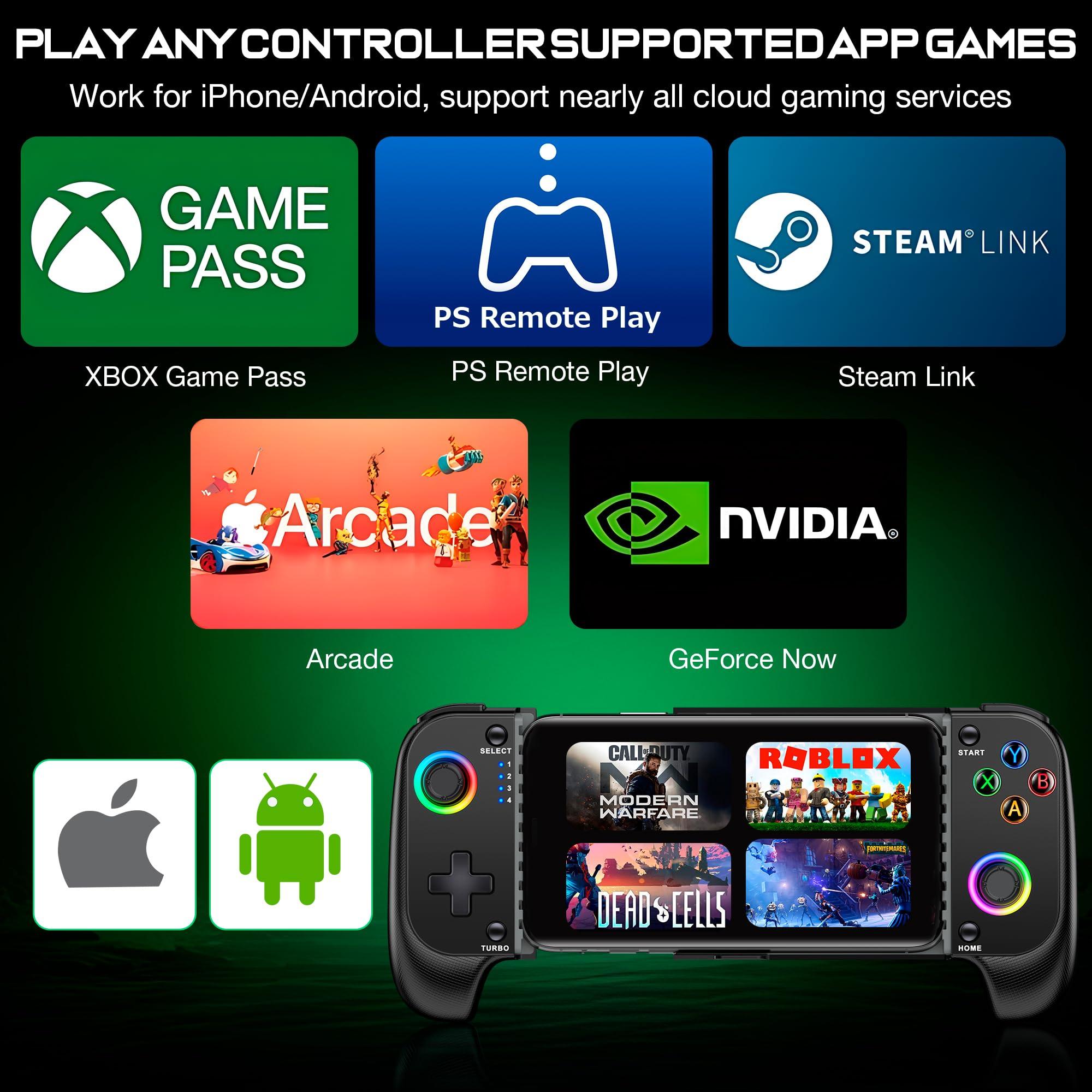 Wireless Phone Controller for iPhone/Android No Deadzone, Mobile Gaming Controller Support Xbox Game Pass, PlayStation, Steam Link, Call of Duty, Roblox, Cloud Gamepad for iOS with Dynamic LED Lights - Image 2