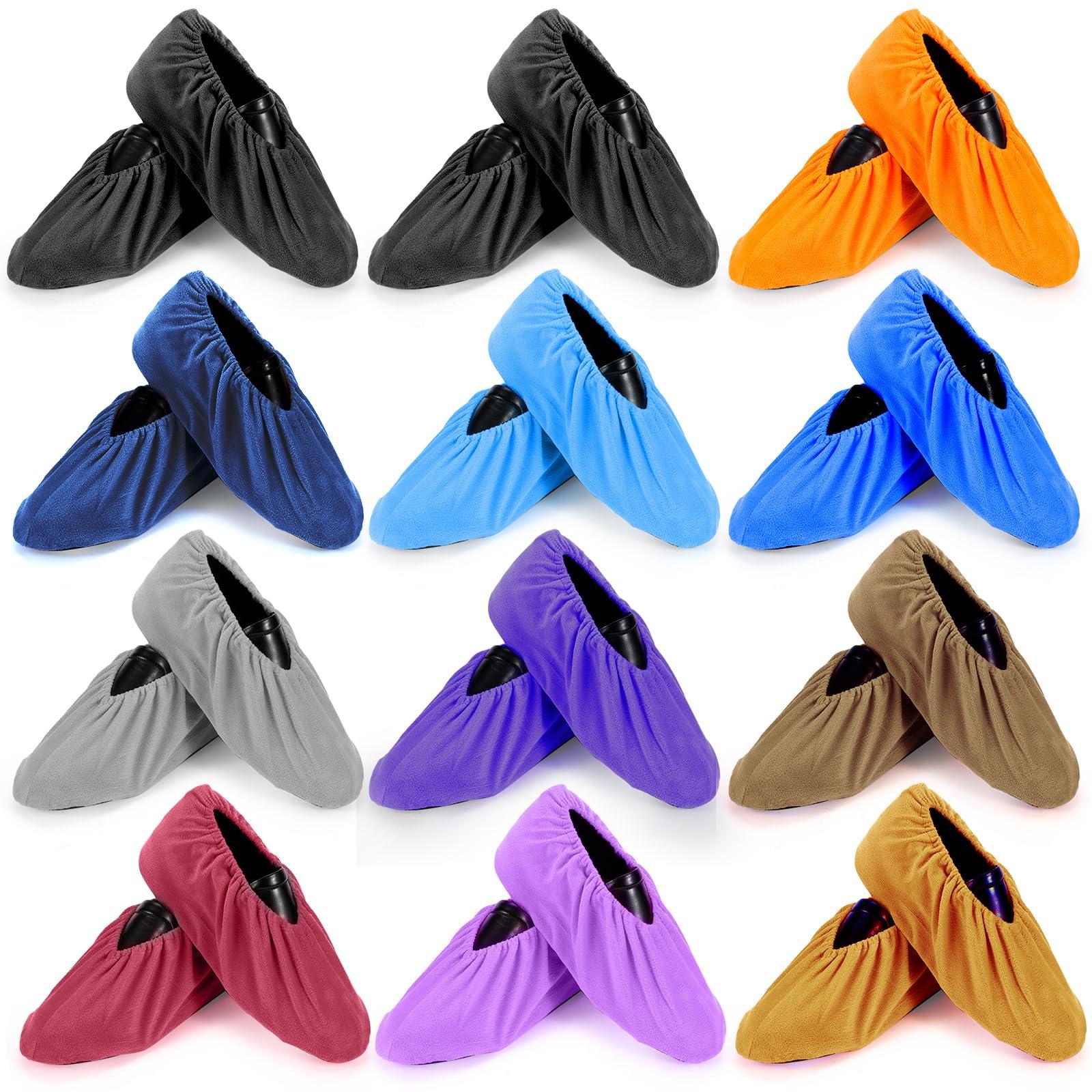 12 Pairs Reusable Non Slip Cloth Shoe Covers Washable Thickened Boot Shoe Covers for Indoors and Households one size 11 Colors