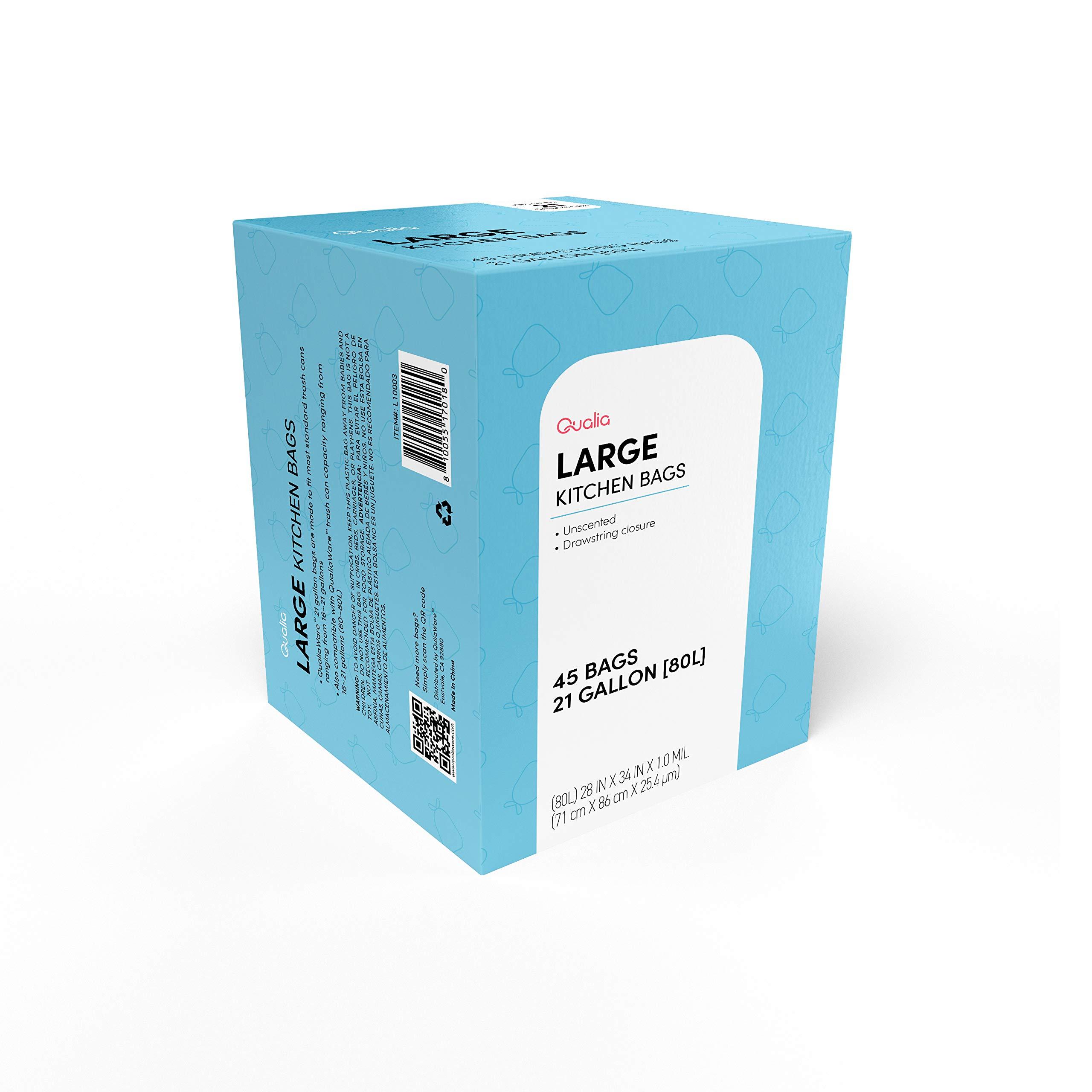 UNSCENTED 21 Gal / 80 Liter | Drawstring Closure Trash Bag | Heavy Duty By Qualia (UNSCENTED, 45 BAGS) - Image 3