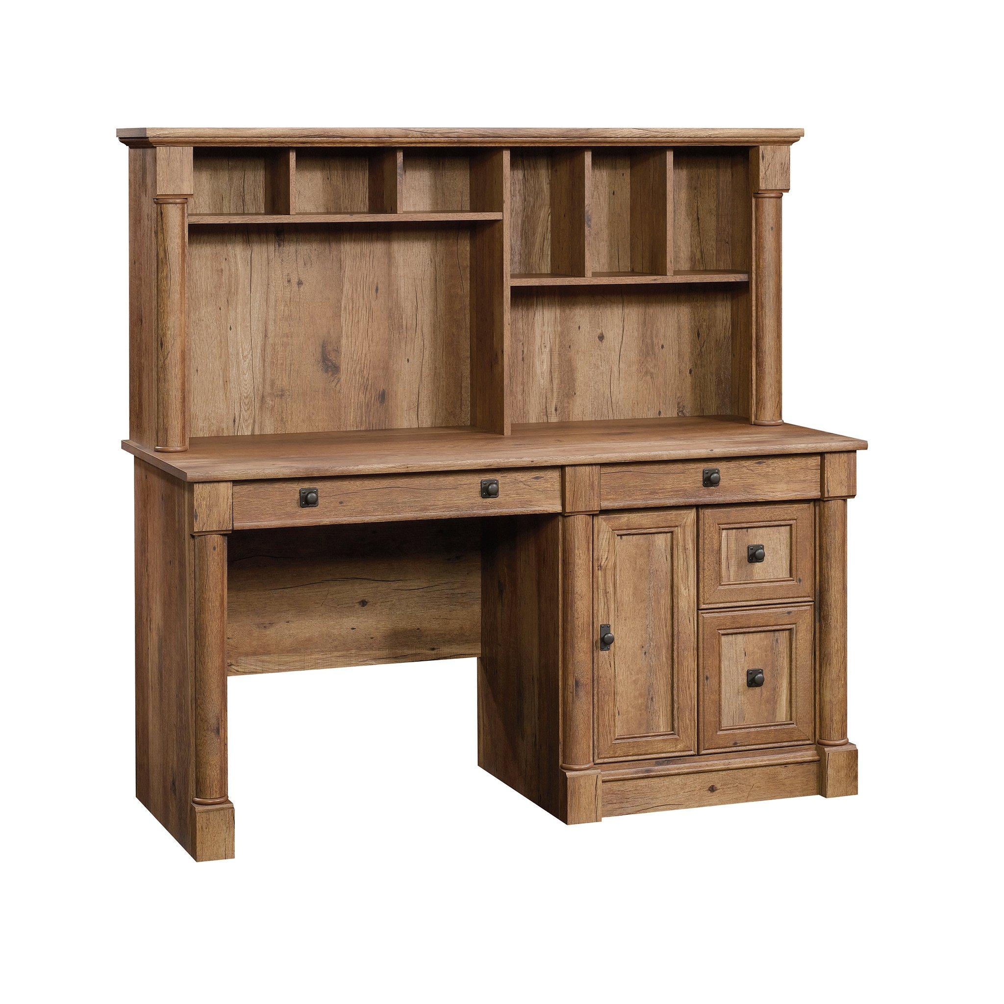 Sauder Palladia Computer Desk with Hutch, Home Office Desk with Drawers, File Cabinet Storage Drawer, Cable Management, Keyboard Tray, in Vintage Oak finish