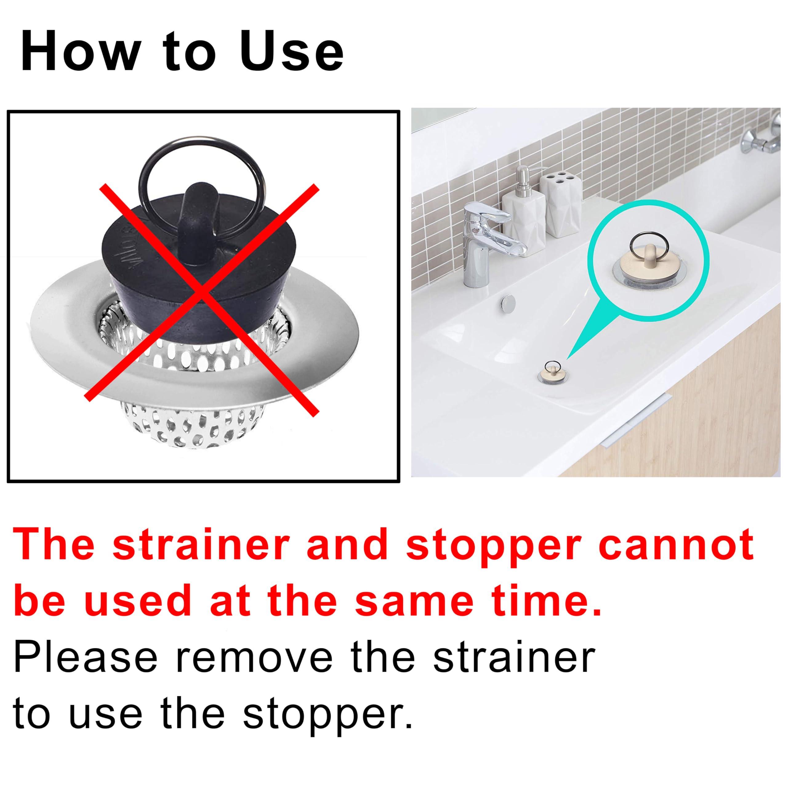 4 Pcs - Bathroom Sink Strainers and Stopper Plug (Use Separately) - 2.125" Top / 1" Basket, Stainless Steel Strainers and Rubber Plug Stopper for Standard Bathroom, Utility, Slop and RV Sink. - Image 3