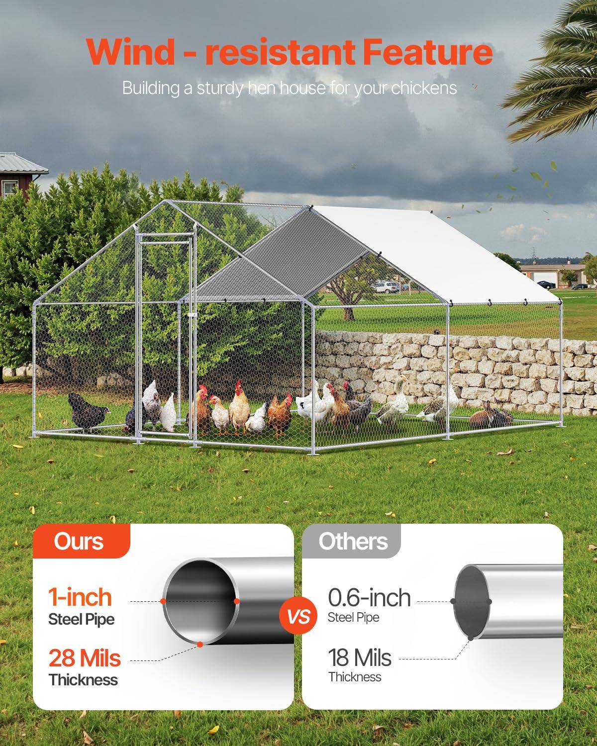VEVOR Large Metal Chicken Coop, 9.8x13.1x6.5 ft Large Walk in Chicken Runs for Yard with Cover, Hen House Enclosure with Security Lock, Outdoor Duck Rabbit Cage Poultry Pen for Backyard, Farm, Yard - Image 5