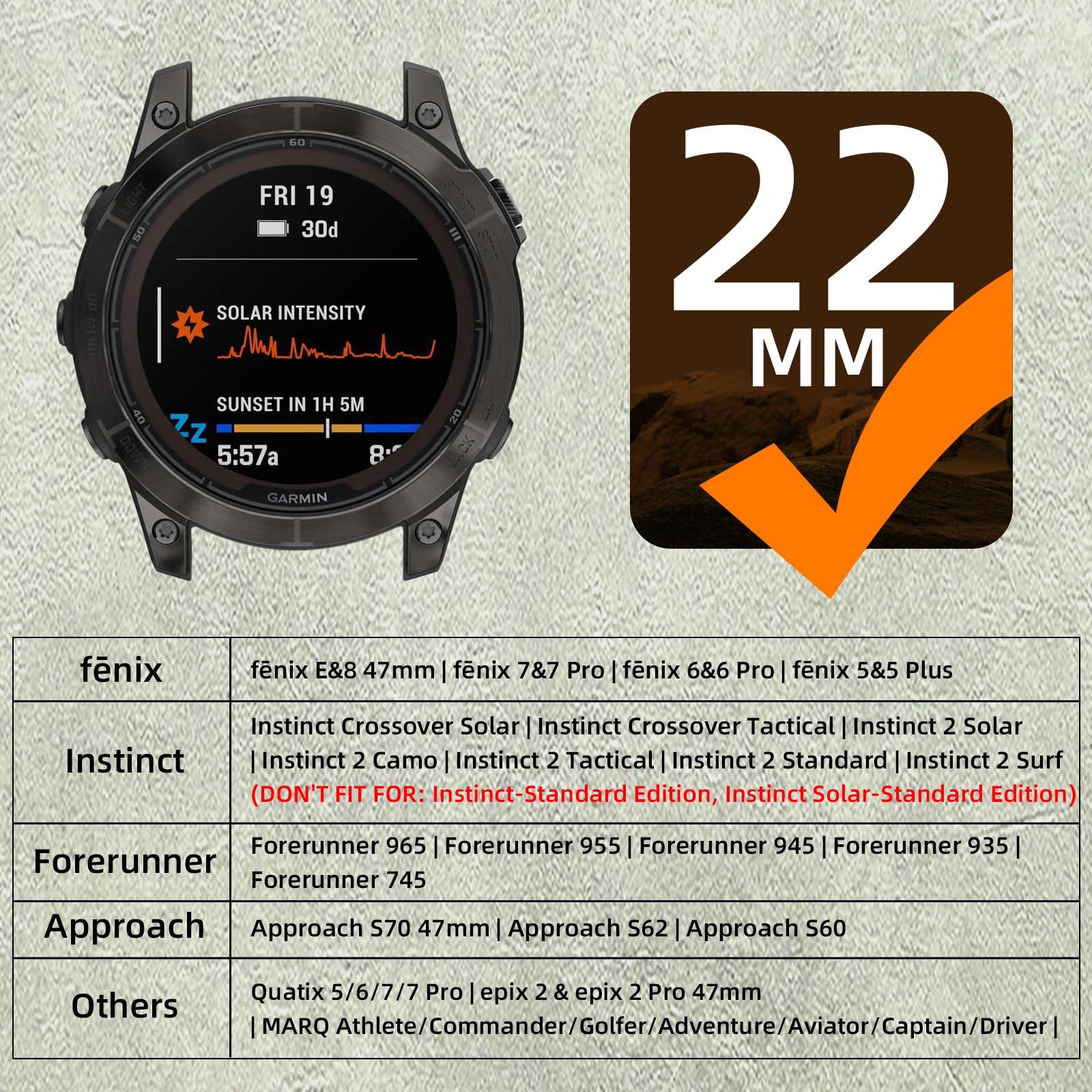 Bandletic Compatible with Garmin Fenix 7 Band - 22mm Silicone Quick Fit Watch Bands for Fenix 8 47mm/Fenix 5/Fenix 6/6 Pro/Fenix 7 Pro/Forerunner 965/945/Approach S62/S60/Epix 2 Pro 47mm/Quatix 7 - Image 2