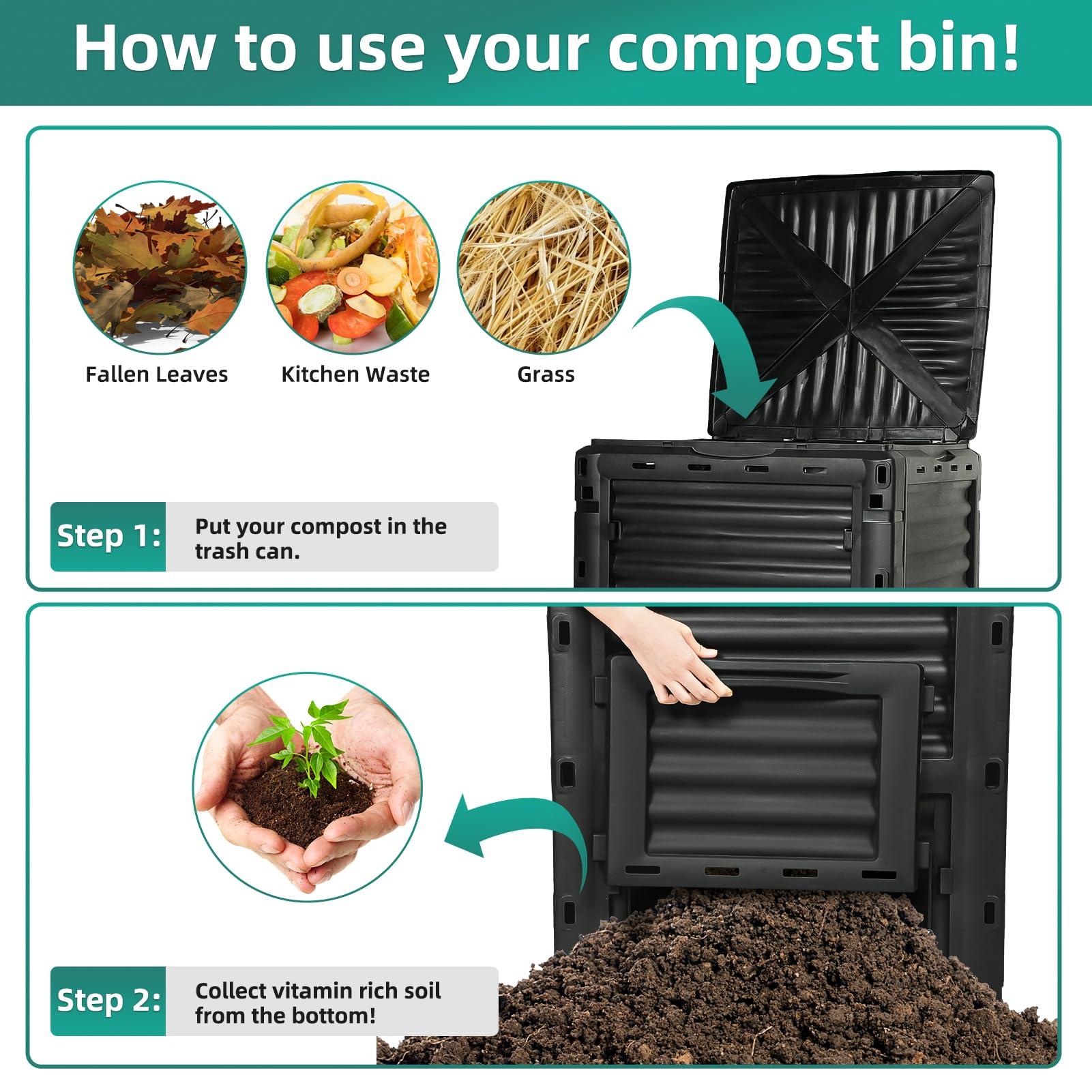 BIOGRN Large Outdoor Compost Bin,80 Gallon (300 L) Composter Bins with Snap-on Top Lid and Aeration System,Garden Compost Bin That Quickly Create Fertile Soil - Image 5