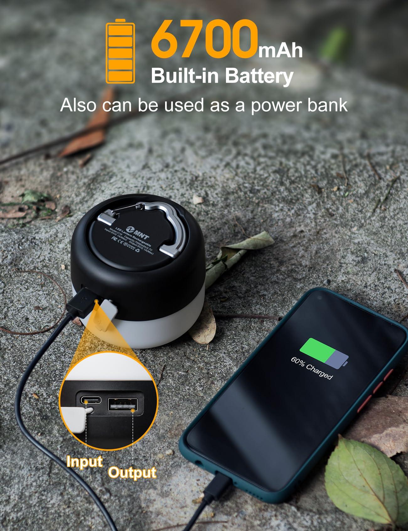 LED Camping Lantern Rechargeable 1000LM, Up to 300H Running Time Camping Tent Light, 6700mAh Emergency Hanging Light for Hurricane, Power Outages, Home, Hiking, Water-Resistant, Black - Image 2