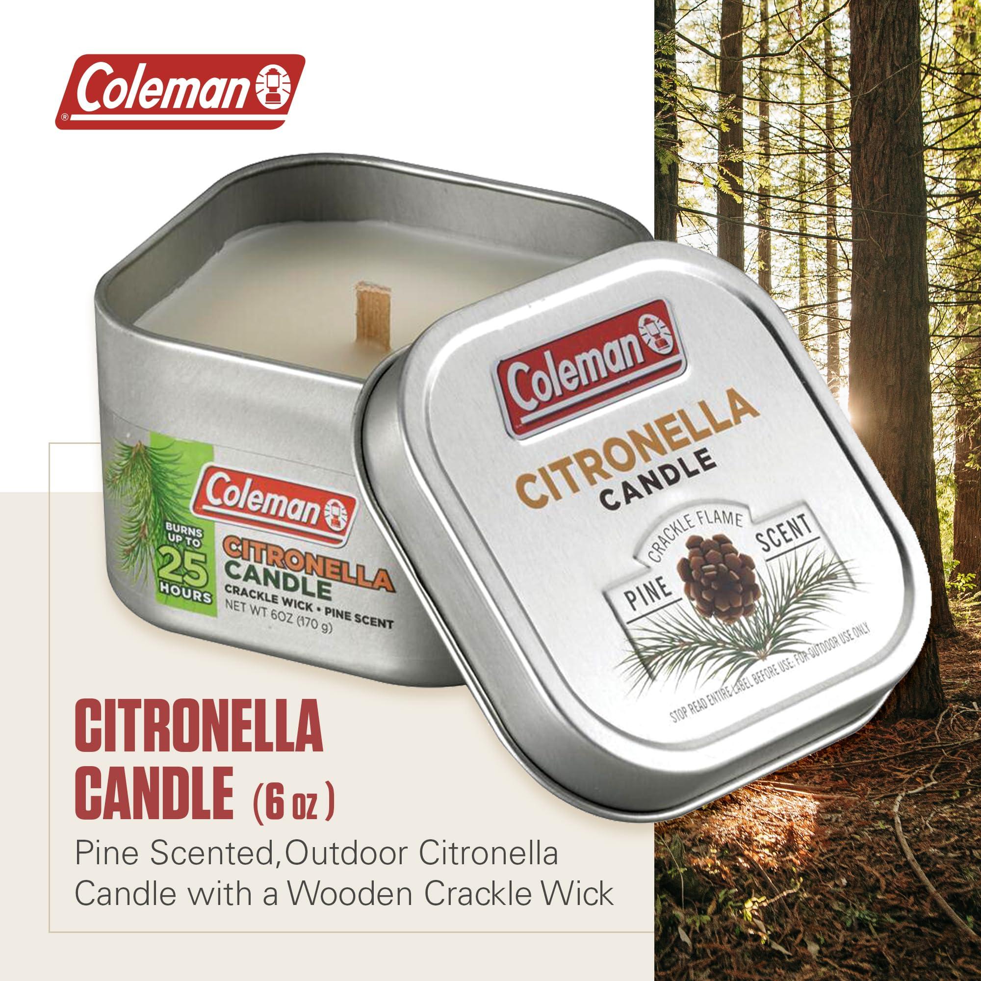 Coleman Pine Scented Citronella Candle with Wooden Crackle Wick - 6 oz Tin - Image 3