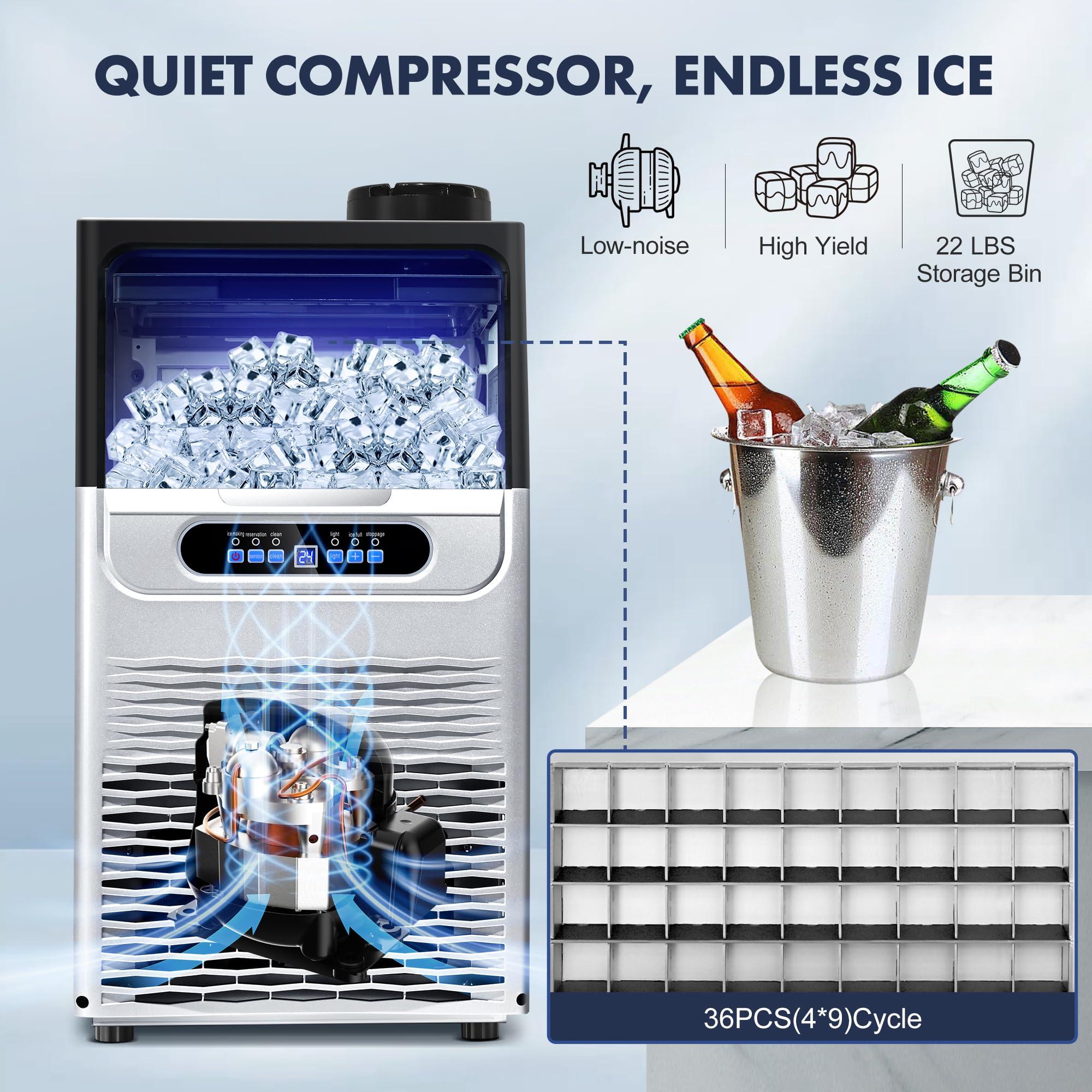 100LBS/24H Commercial Ice Maker Machine, Dual Water Inlet Under Counter or Freestanding Ice Machine, 36 Cubes/Cycle with 22LBS Storage for Home, Bar, Restaurant, Coffee Shop - Image 3