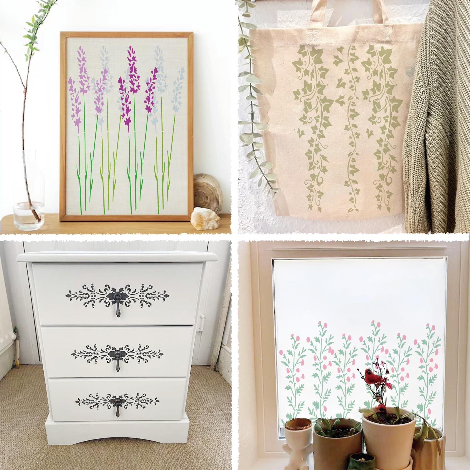 Large Border Flower Stencils for Painting Floral Leaf Stencil Dragon Vine Background Template Paint Stencils for Painting on Wood Burning Art Craft Canvas Furniture Wall (edge14) - Image 5