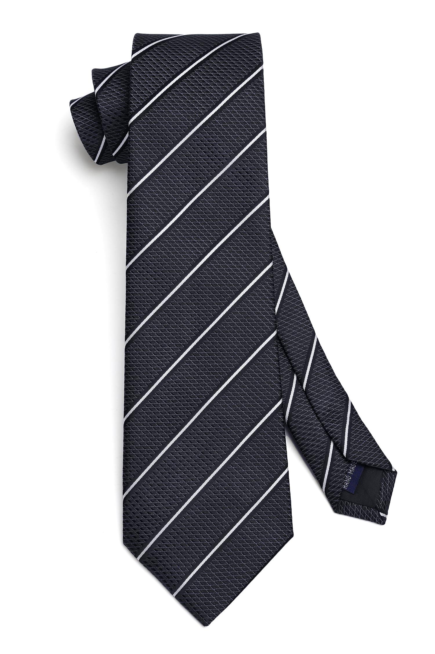 HISDERN Mens Striped Ties Classic Silk Woven Tie and Pocket Square Set Formal Business Necktie Handkerchief for Wedding - Image 6