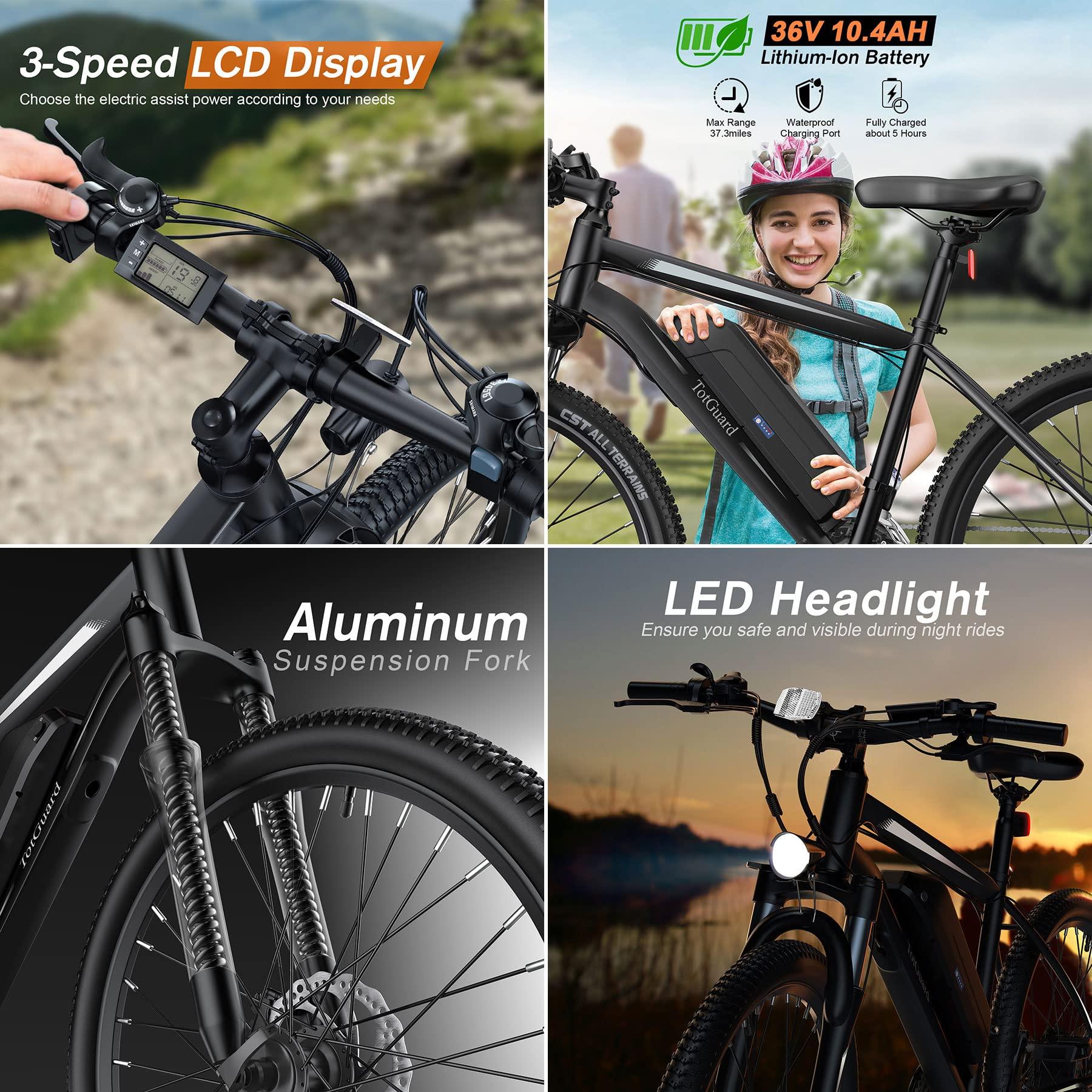 TotGuard Electric Bike, Electric Bike for Adults, 26" Ebike 500W Peak Motor, 19.8MPH Electric Mountain Bike with 374.4WH Removable Battery, Up to 50 Miles, Front Suspension Fork, 21 Speeds, UL 2849 - Image 4