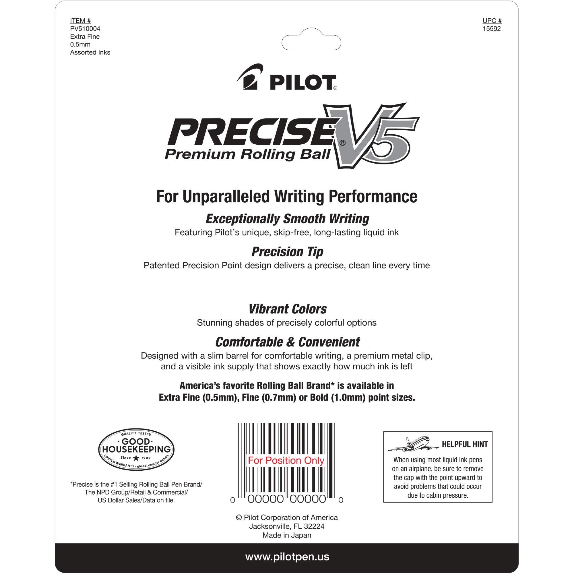 PILOT Precise V5 Rolling Ball Pen Extra Fine Point - 0.5mm - Bulk 10 Pack of 5 Black and 5 Blue Liquid Ink Rollerball Pens - Image 6