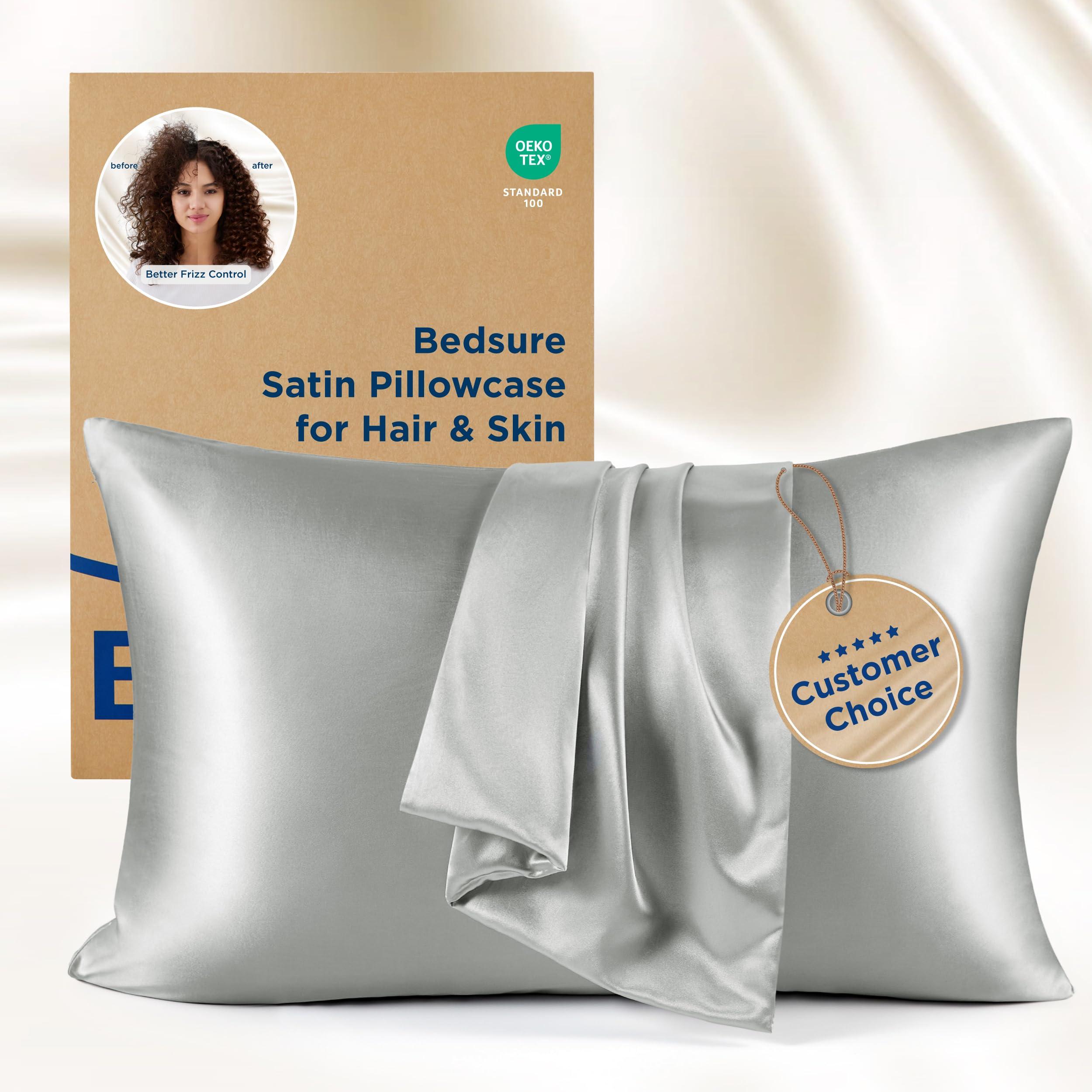 Bedsure Satin Pillowcase, Similar to Silk Pillow Cases Queen Size Set of 2, Cooling Pillow Case for Hot Sleepers with Envelope Closure, Gifts for Women Men, Silver Grey, 20x30 Inches, 2pcs