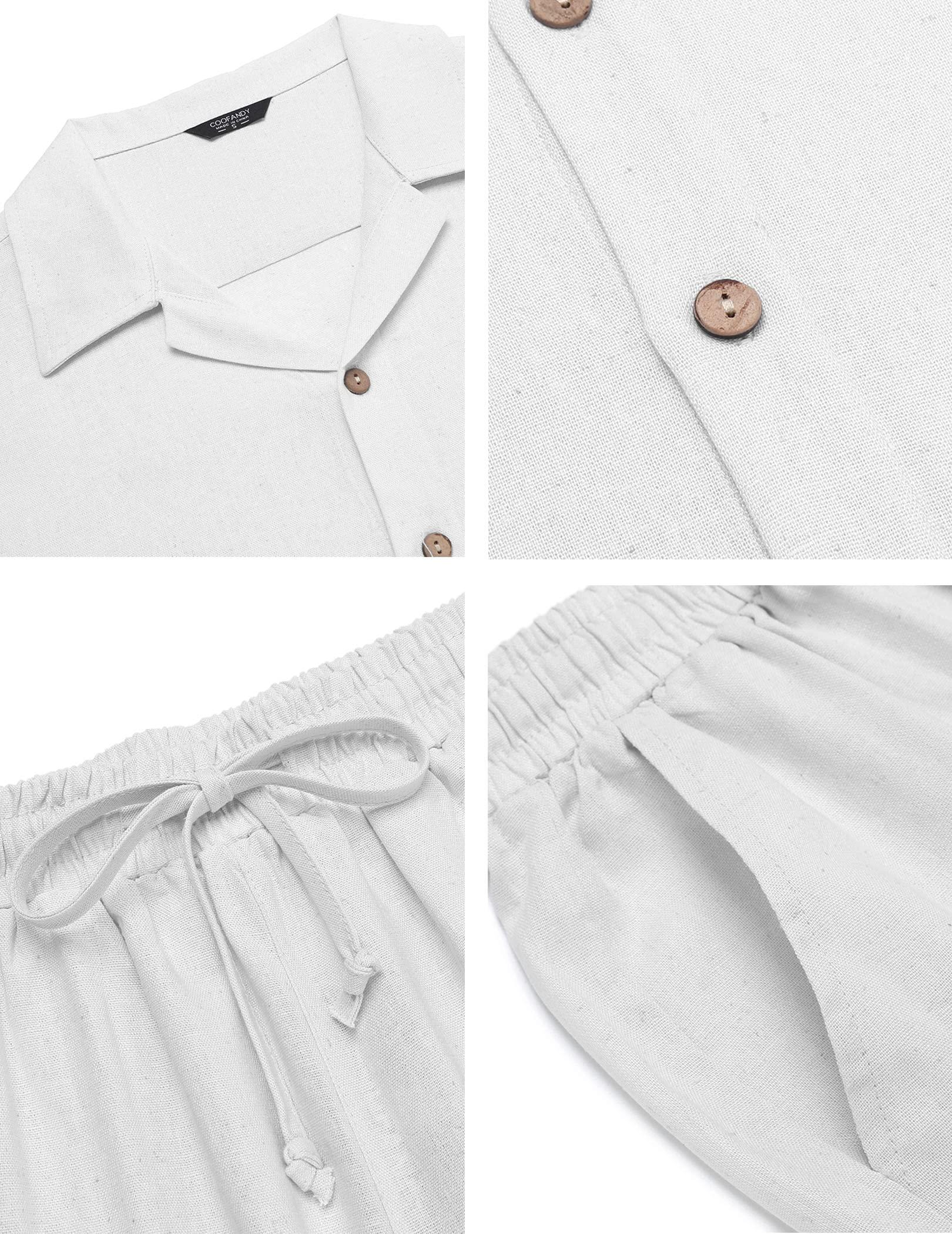 COOFANDY Men 2 Piece Linen Outfit Beach Button Down Shirt Casual Loose Pant Sets - Image 5