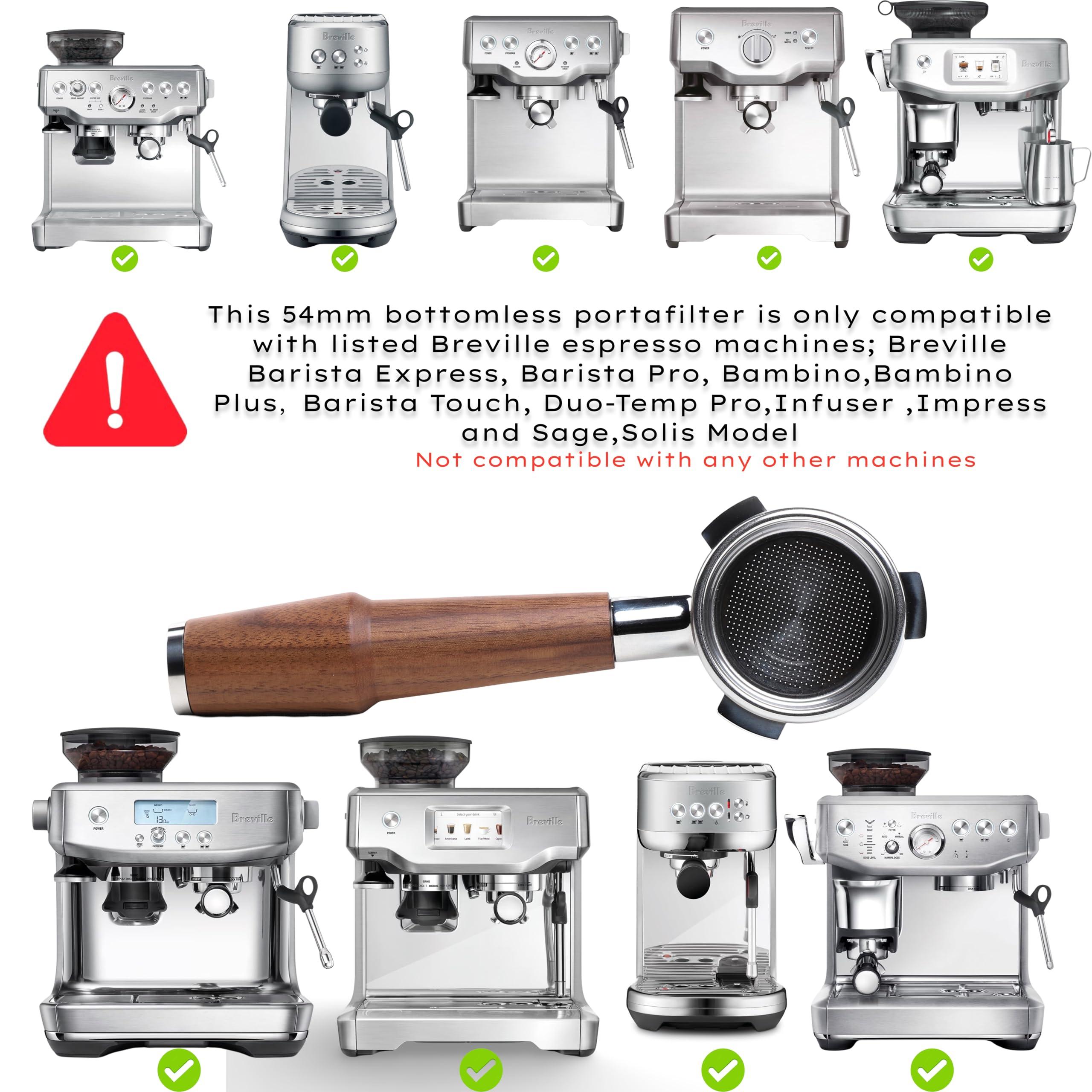 KNODOS 54mm Bottomless Portafilter V2 with Upgraded American Walnut Handle - Compatible with Breville Barista Express, Pro, Touch, Bambino, Plus, Infuser, Duo Temp Pro- Includes 18-21g Filter Basket - Image 6