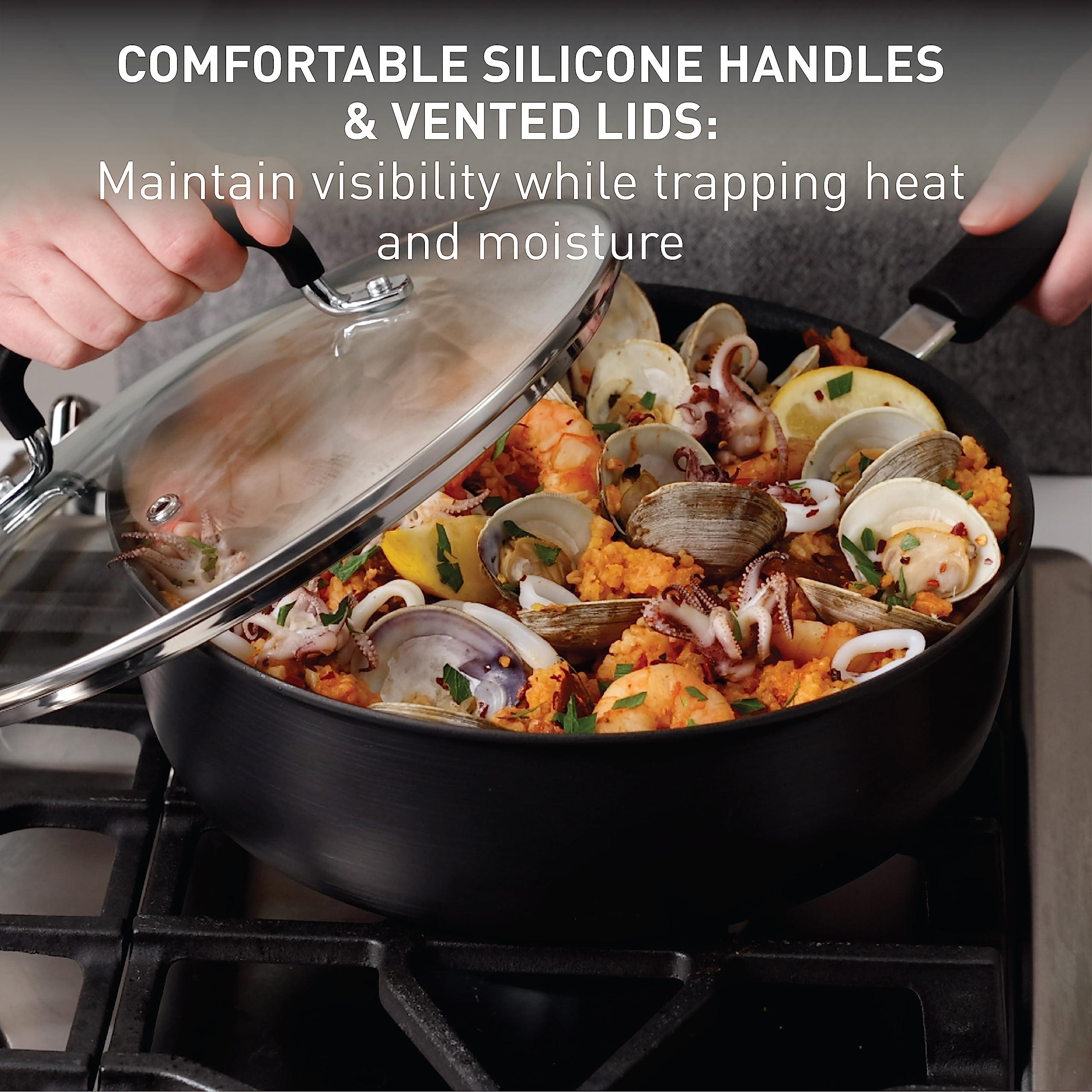 T-fal Ultimate Hard Anodized Nonstick Cookware Set 14 Piece, Oven Broiler Safe 400F, Lid Safe 350F, Kitchen Cooking Set w/Fry Pans, Saucepans, Griddle, Dutch Oven, Pots & Pans, Dishwasher Safe, Black - Image 6