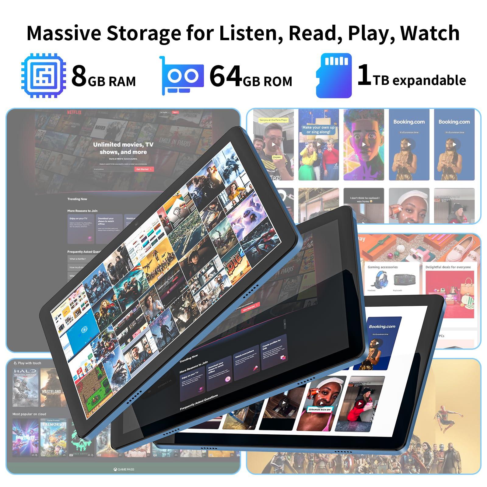 AWOW Tablet 10 inch with Keyboard: Android 14 8GB+64GB Widevine L1 8-Core CPU Tablet PC 7000mAh Battery Face Recognition Metal Body with Keyboard, Mouse, Type C, Adapter, Case, OTG Adapter, Pen - Image 3