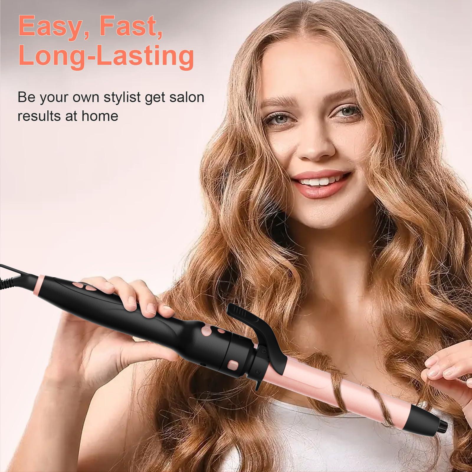 Automatic Rotating Curling Iron, 3 in 1 Thermal Brush Set 1-1 1/2 Inch, Auto Hair Curler with 3 Temps, 100 Million Ionic, Travel Dual Voltage Self Curling Wand for Beach Waves, Ceramic Coating - Image 4