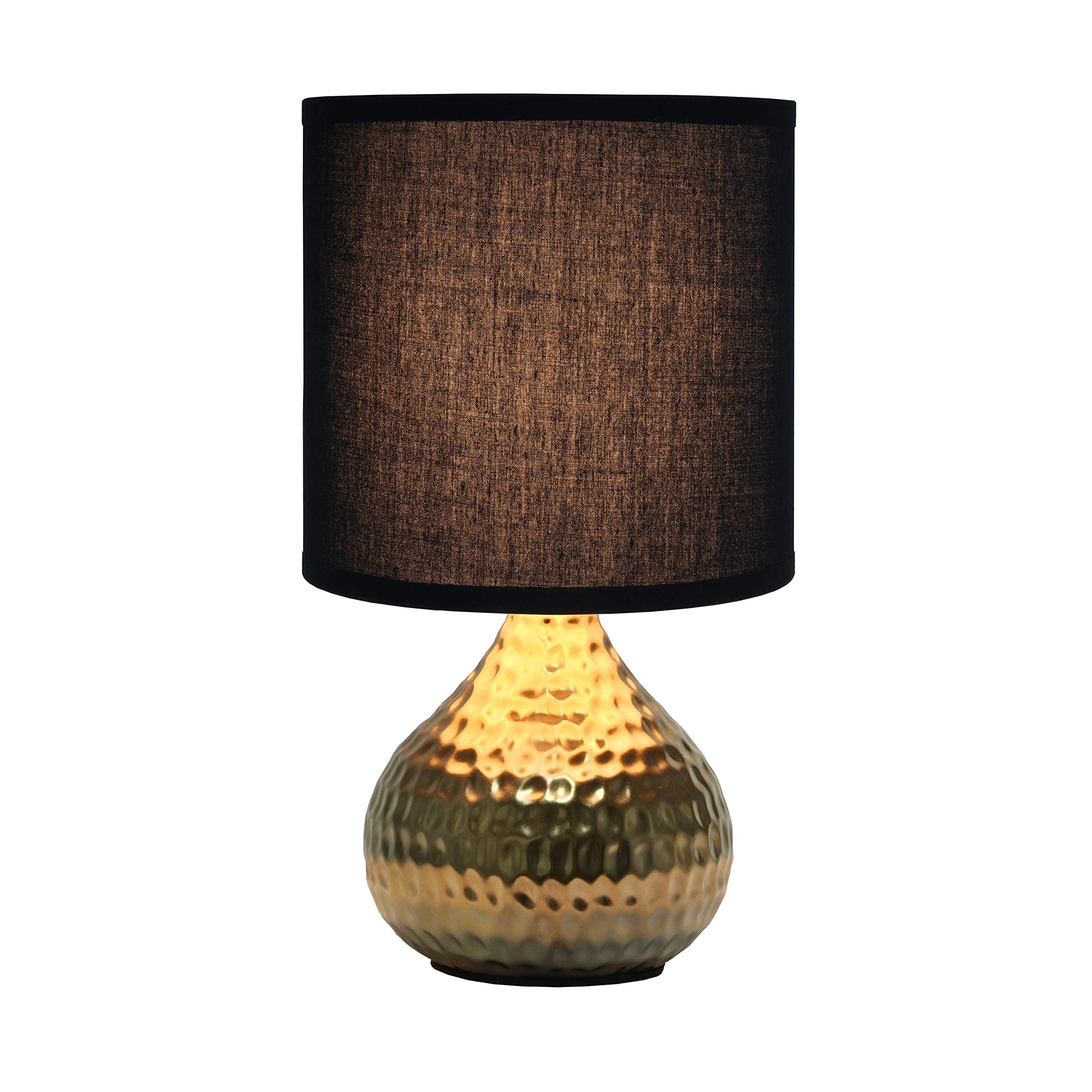 Simple Designs LT2073-GDB Mini Hammered Texture Gold Drip Table Lamp with Black Shade - Image 5