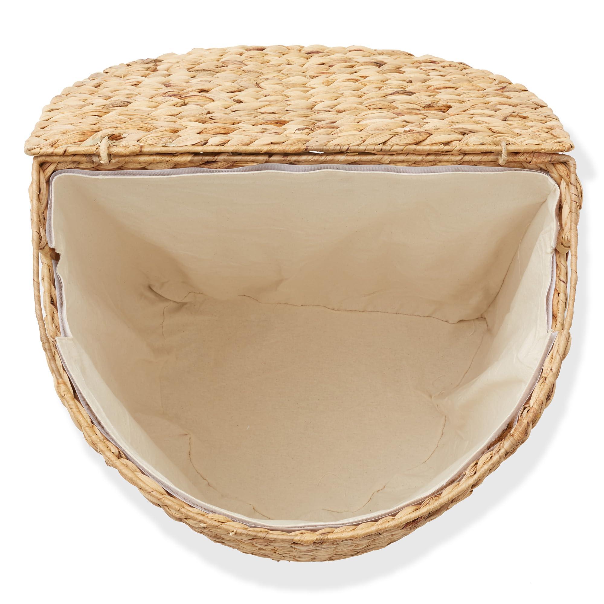 Casafield Half Moon Laundry Hamper with Lid and Removable Liner Bag - Natural, Woven Water Hyacinth Laundry Basket for Clothes and Towels - Image 7