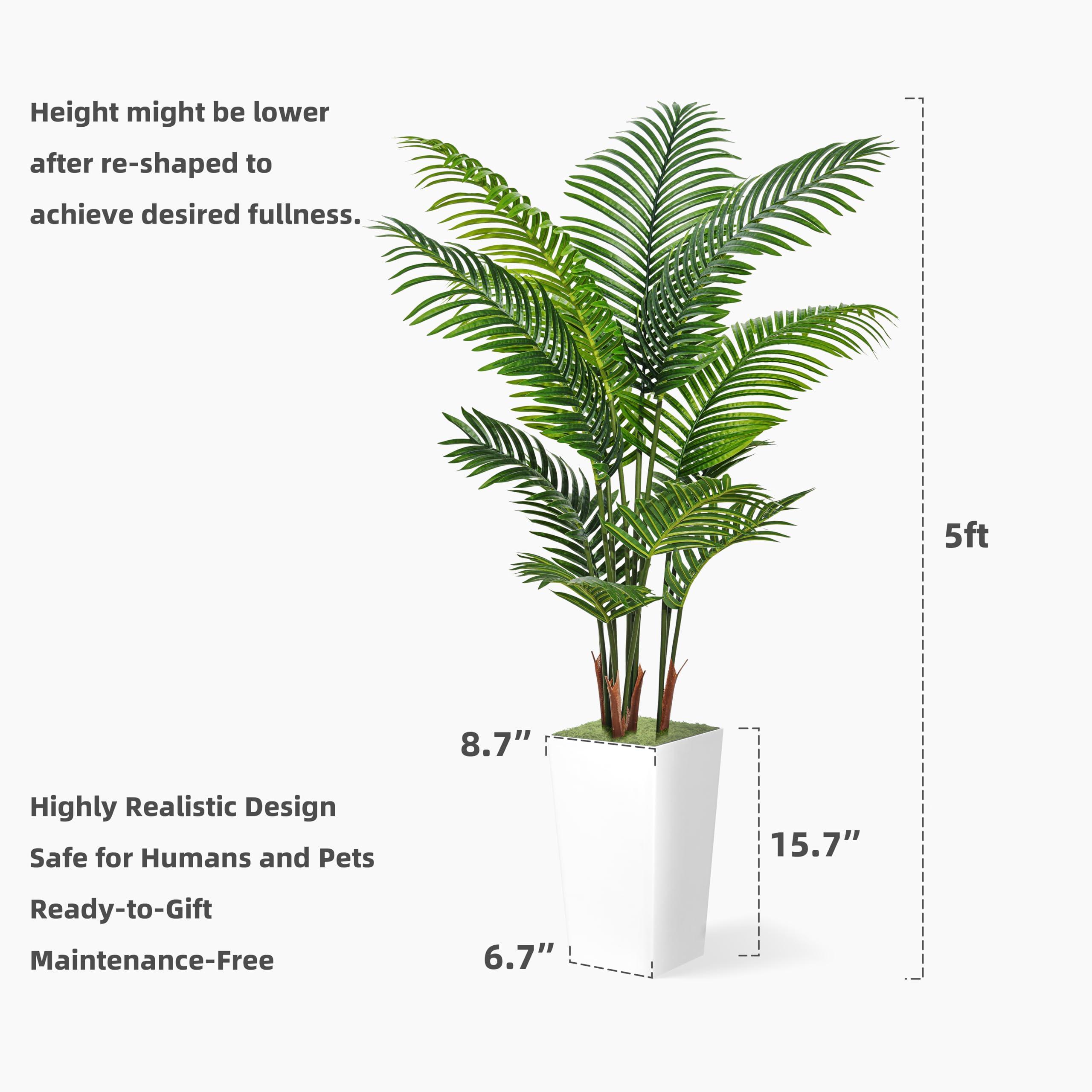 ASTIDY Artificial Palm Tree 5FT - Fake Tree with White Tall Planter - Faux Tropical Areca Floor Plant in Pot - Artificial Silk Plant for Home Office Living Room Decor Indoor - Image 3